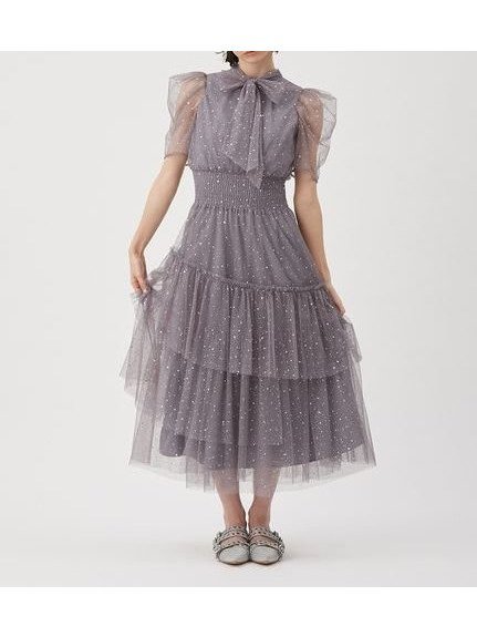 【ファーファー/FURFUR】の【限定サイズ】ハーフスリーブラメチュールドレス インテリア・キッズ・メンズ・レディースファッション・服の通販 founy(ファニー) 　ファッション　Fashion　レディースファッション　WOMEN　ワンピース　Dress　ドレス　Party Dresses　シャーリング　Shirring　バランス　Balance　フィット　Fit　人気　Popularity　GRY[006]|ID: prp329100004523368 ipo3291000000031997178