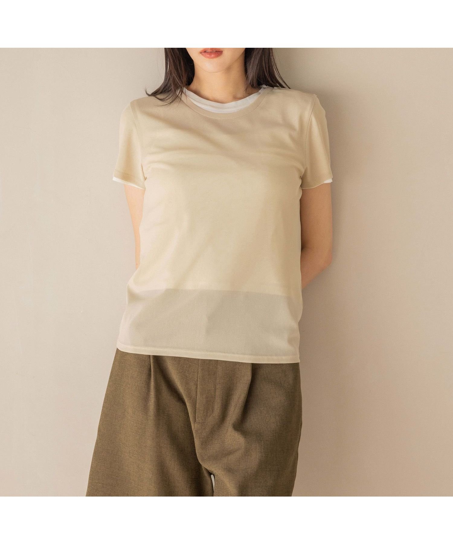 【ローリーズファーム/LOWRYS FARM】のシアーレイヤードT インテリア・キッズ・メンズ・レディースファッション・服の通販 founy(ファニー) 　ファッション　Fashion　レディースファッション　WOMEN　おすすめ　Recommend　インナー　Inner　シアー　Sheer　シンプル　Simple　デニム　Denim　トレンド　Trend　メッシュ　Mesh　ベージュ52|ID: prp329100004523389 ipo3291000000031997255