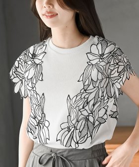 【アールピーエス/rps】のフラワーレース袖リブTシャツ 人気、トレンドファッション・服の通販 founy(ファニー) ファッション Fashion レディースファッション Fashion for Women トップス・カットソー Cut & Sew Tops シャツ・ブラウス・オフィスカジュアル Elegant Blouses & Button-Ups ロングTシャツ・Tシャツ Longline T-Shirts & Tees カットソー Cut and Sewn Top シアー Sheer, See-Through ストレッチ Stretch, Stretchy Fabric フェミニン Feminine, Girly フラワー Flower, Floral レース Lace, Lace Fabric エレガント 上品 Elegant 再入荷 Restock / Back in Stock |ID:prp329100004523405