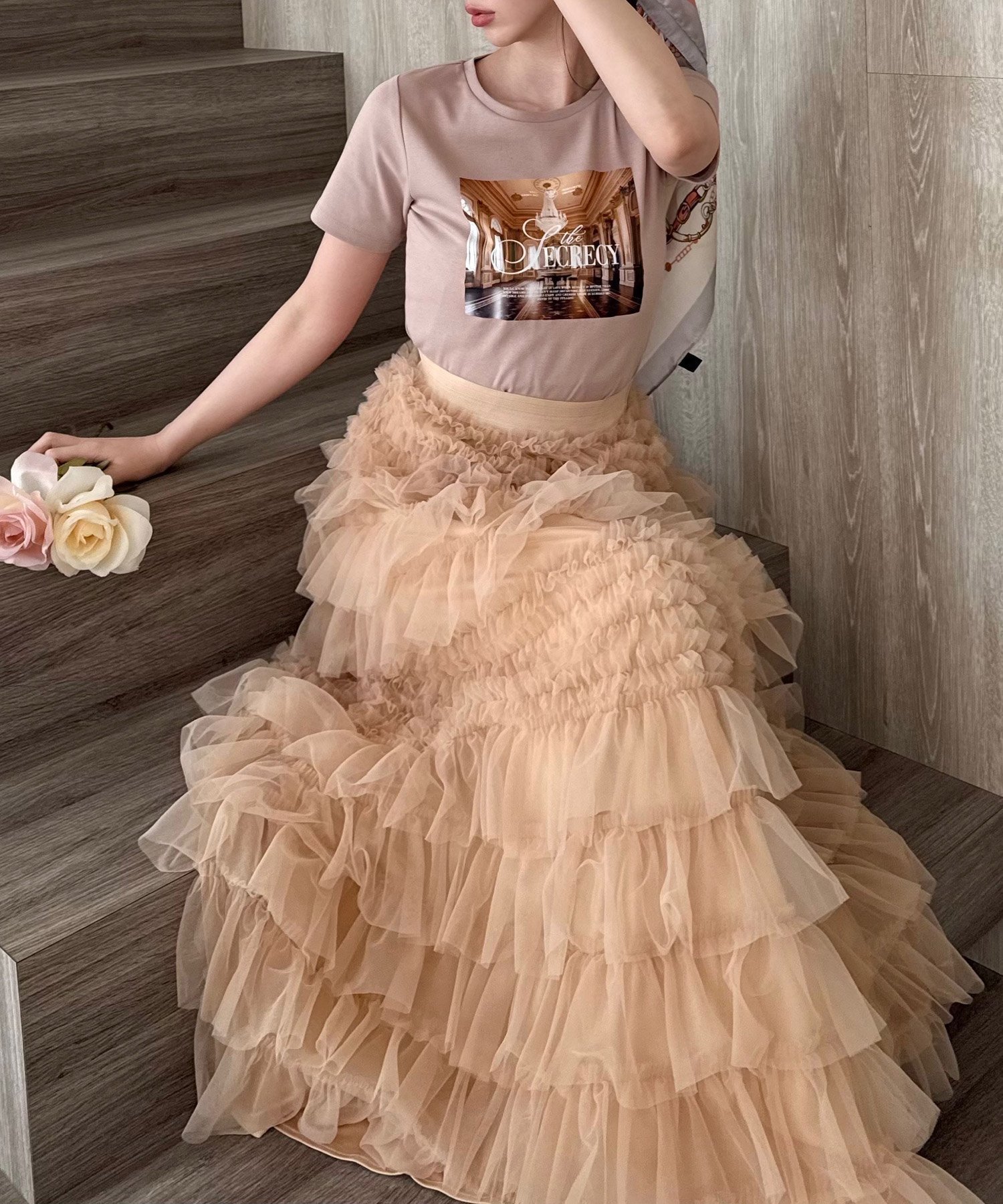 【ロイヤルパーティー/ROYAL PARTY】のル・パルプリントTシャツ インテリア・キッズ・メンズ・レディースファッション・服の通販 founy(ファニー) 　ファッション　Fashion　レディースファッション　WOMEN　トップス・カットソー　Tops/Tshirt　シャツ/ブラウス　Shirts/Blouses　ロング / Tシャツ　T-Shirts　おすすめ　Recommend　コレクション　Collection　フェミニン　Feminine　プリント　Print　今季　This Season　定番　Standard　ピンクベージュ|ID: prp329100004523414 ipo3291000000031997471