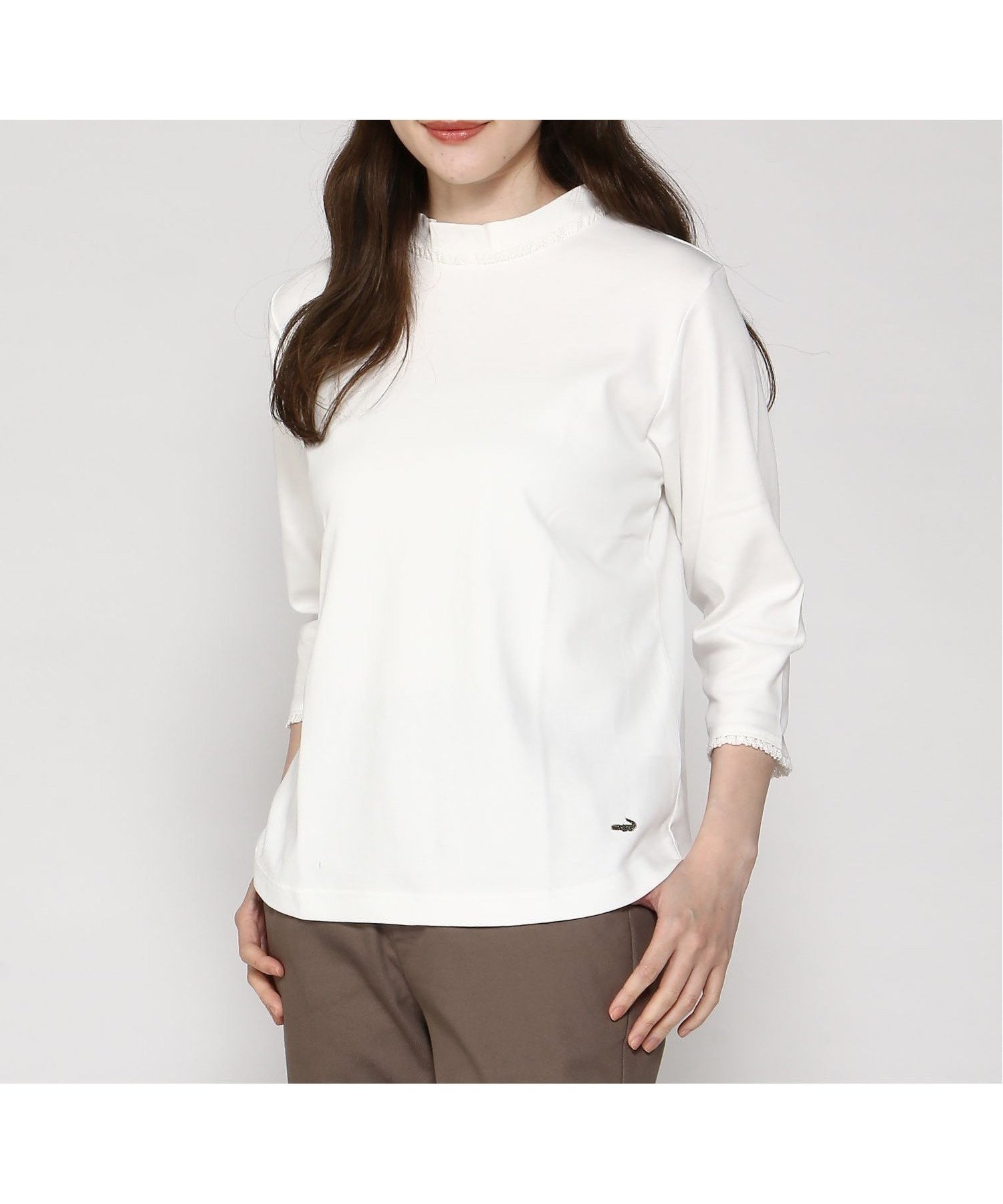【クロコダイル/CROCODILE】のストレッチレース 七分袖 Tシャツ インテリア・キッズ・メンズ・レディースファッション・服の通販 founy(ファニー) 　ファッション　Fashion　レディースファッション　Fashion for Women　トップス・カットソー　Cut & Sew Tops　シャツ・ブラウス・オフィスカジュアル　Elegant Blouses & Button-Ups　ロングTシャツ・Tシャツ　Longline T-Shirts & Tees　インナー　Innerwear　シンプル　Simple, Minimal　ストレッチ　Stretch, Stretchy Fabric　ハイネック　High Neck, Mock Neck　レース　Lace, Lace Fabric　ホワイト|ID: prp329100004523431 ipo3291000000033901433