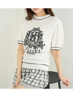 【スナイデル ホーム/SNIDEL HOME】のロゴジャガードニットセットアップ 人気、トレンドファッション・服の通販 founy(ファニー) ファッション Fashion レディースファッション Fashion for Women トップス・カットソー Cut & Sew Tops ニット Knit Tops & Sweaters エレガント 上品 Elegant ギフト プレゼント Gift / Present ショート Short, Short Length スリーブ Sleeve, Long Sleeve / Short Sleeve セットアップ Set-Up, Coordinated Outfit チェック Check, Plaid, Tartan 半袖 Short Sleeve, Half Sleeve |ID:prp329100004523438