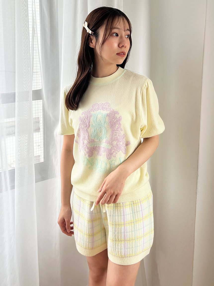 【スナイデル ホーム/SNIDEL HOME】のロゴジャガードニットセットアップ インテリア・キッズ・メンズ・レディースファッション・服の通販 founy(ファニー) 　ファッション　Fashion　レディースファッション　Fashion for Women　トップス・カットソー　Cut & Sew Tops　ニット　Knit Tops & Sweaters　エレガント 上品　Elegant　ギフト プレゼント　Gift / Present　ショート　Short, Short Length　スリーブ　Sleeve, Long Sleeve / Short Sleeve　セットアップ　Set-Up, Coordinated Outfit　チェック　Check, Plaid, Tartan　半袖　Short Sleeve, Half Sleeve　LIME[022]|ID: prp329100004523438 ipo3291000000033183984
