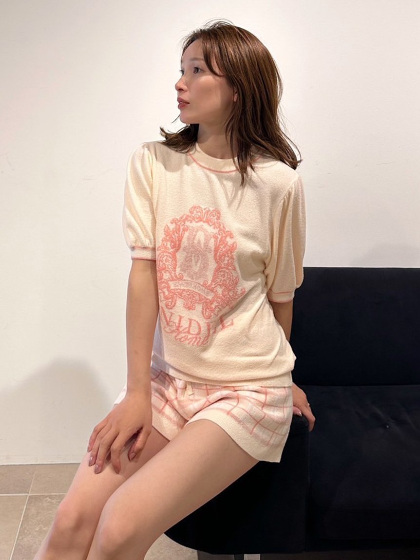 【スナイデル ホーム/SNIDEL HOME】のロゴジャガードニットセットアップ インテリア・キッズ・メンズ・レディースファッション・服の通販 founy(ファニー) 　ファッション　Fashion　レディースファッション　Fashion for Women　トップス・カットソー　Cut & Sew Tops　ニット　Knit Tops & Sweaters　エレガント 上品　Elegant　ギフト プレゼント　Gift / Present　ショート　Short, Short Length　スリーブ　Sleeve, Long Sleeve / Short Sleeve　セットアップ　Set-Up, Coordinated Outfit　チェック　Check, Plaid, Tartan　半袖　Short Sleeve, Half Sleeve　PNK[066]|ID: prp329100004523438 ipo3291000000033183987