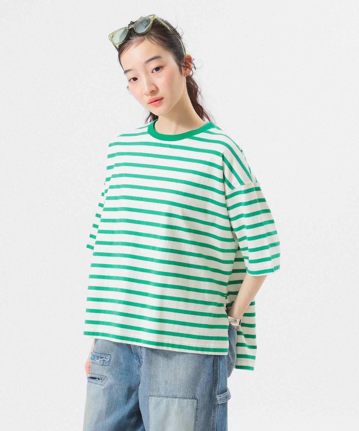 【ビームス ウイメン/BEAMS】の【7/25新規値下げ】ボーダー ビッグ ショートスリーブ インテリア・キッズ・メンズ・レディースファッション・服の通販 founy(ファニー) 　ファッション　Fashion　レディースファッション　Fashion for Women　ショート　Short, Short Length　シンプル　Simple, Minimal　スリーブ　Sleeve, Long Sleeve / Short Sleeve　定番　Standard, Basic Item　バランス　Balance, Style Balance　ビッグ　Big, Oversized　ボーダー　Border, Stripe　リラックス　Relax, Relaxed Fit　ワイド　Wide, Wide Fit　おすすめ　Recommended / Our Picks　IVORY/GREEN|ID: prp329100004523443 ipo3291000000033271789