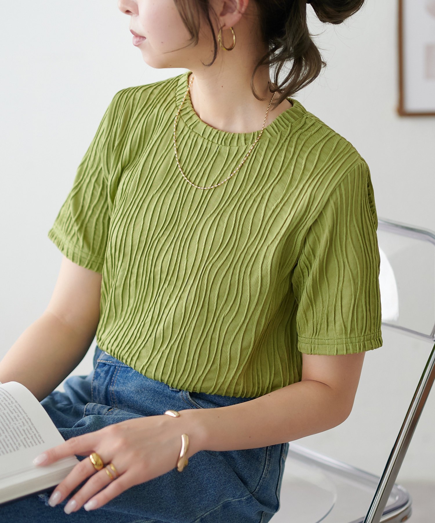【ディスコート/Discoat】の立体ジャガード5分袖 インテリア・キッズ・メンズ・レディースファッション・服の通販 founy(ファニー) 　ファッション　Fashion　レディースファッション　WOMEN　トップス・カットソー　Tops/Tshirt　インナー　Inner　キャミワンピース　Cami Dress　コンパクト　Compact　サロペット　Overalls　シンプル　Simple　ベーシック　Basic　秋　Autumn/Fall　ピスタチオ|ID: prp329100004523478 ipo3291000000031997984