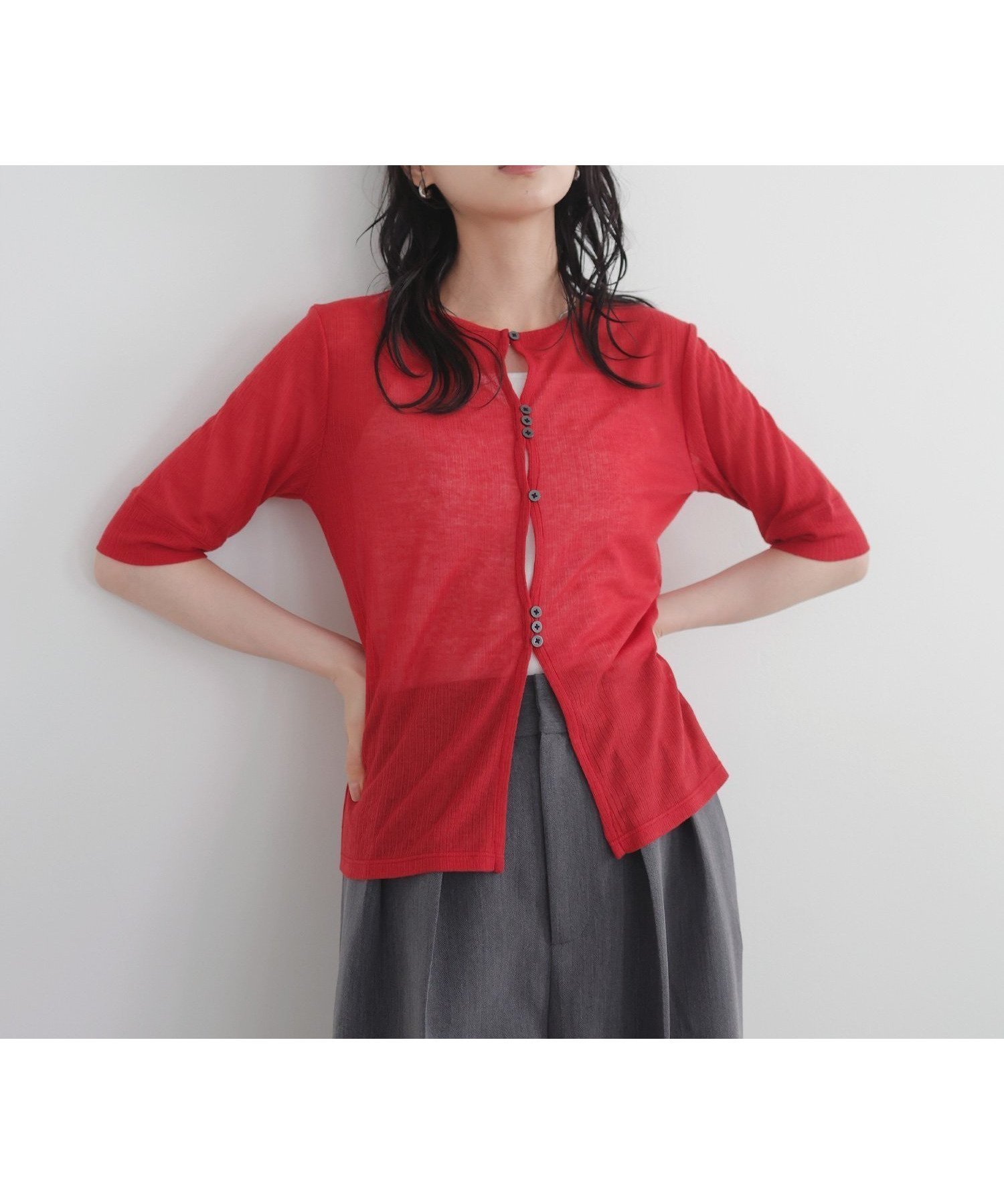 【リアン/Lian】のフロントホールシアーカットトップス インテリア・キッズ・メンズ・レディースファッション・服の通販 founy(ファニー) 　ファッション　Fashion　レディースファッション　Fashion for Women　トップス・カットソー　Cut & Sew Tops　フロント　Front, Front Design　レッド|ID: prp329100004523486 ipo3291000000032780994