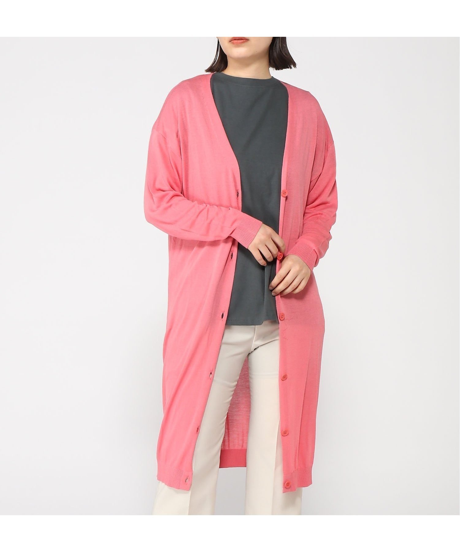 【ラナン/Ranan】のひんやり!UVロングニットカーデ インテリア・キッズ・メンズ・レディースファッション・服の通販 founy(ファニー) 　ファッション　Fashion　レディースファッション　WOMEN　トップス・カットソー　Tops/Tshirt　ニット　Knit Tops　スキニー　Skinny　フレアースカート　Flared Skirt　ボトム　Bottom　レギンス　Leggings　ワイド　Wide　夏　Summer　コーラルピンク|ID: prp329100004523508 ipo3291000000031998310