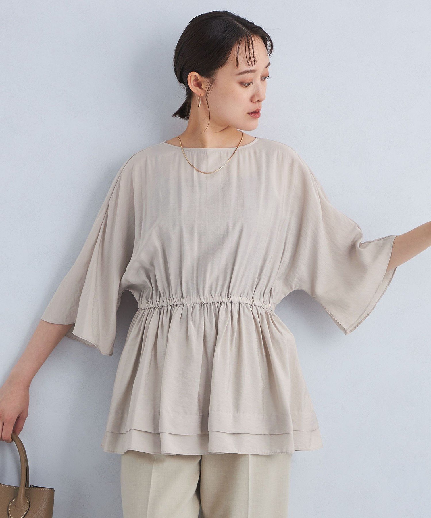 【その他のブランド/Other】のシアー ペプラム ブラウス インテリア・キッズ・メンズ・レディースファッション・服の通販 founy(ファニー) 　ファッション　Fashion　レディースファッション　WOMEN　トップス・カットソー　Tops/Tshirt　シャツ/ブラウス　Shirts/Blouses　おすすめ　Recommend　シアー　Sheer　タイトスカート　Tight Skirt　デニム　Denim　バランス　Balance　ペプラム　Peplum　エレガント 上品　Elegant　ビジネス 仕事 通勤　Business　夏　Summer　秋　Autumn/Fall　LT.GRAY|ID: prp329100004523516 ipo3291000000031998400