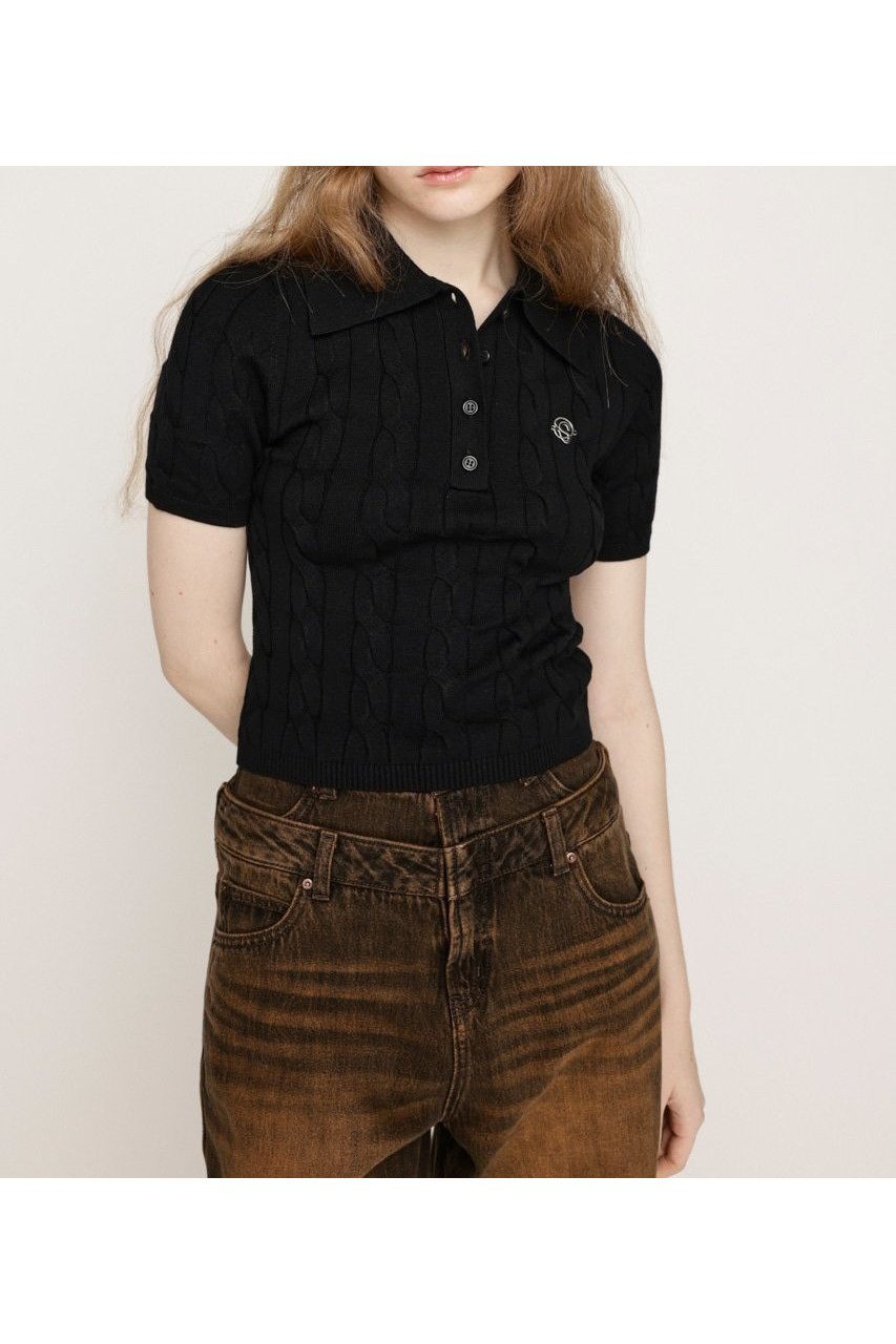 【スライ/SLY】のCABLE POLO KNIT トップス インテリア・キッズ・メンズ・レディースファッション・服の通販 founy(ファニー) 　ファッション　Fashion　レディースファッション　WOMEN　トップス・カットソー　Tops/Tshirt　ニット　Knit Tops　スラックス　Slacks　デニム　Denim　トレンド　Trend　フロント　Front　BLK|ID: prp329100004523519 ipo3291000000031998421