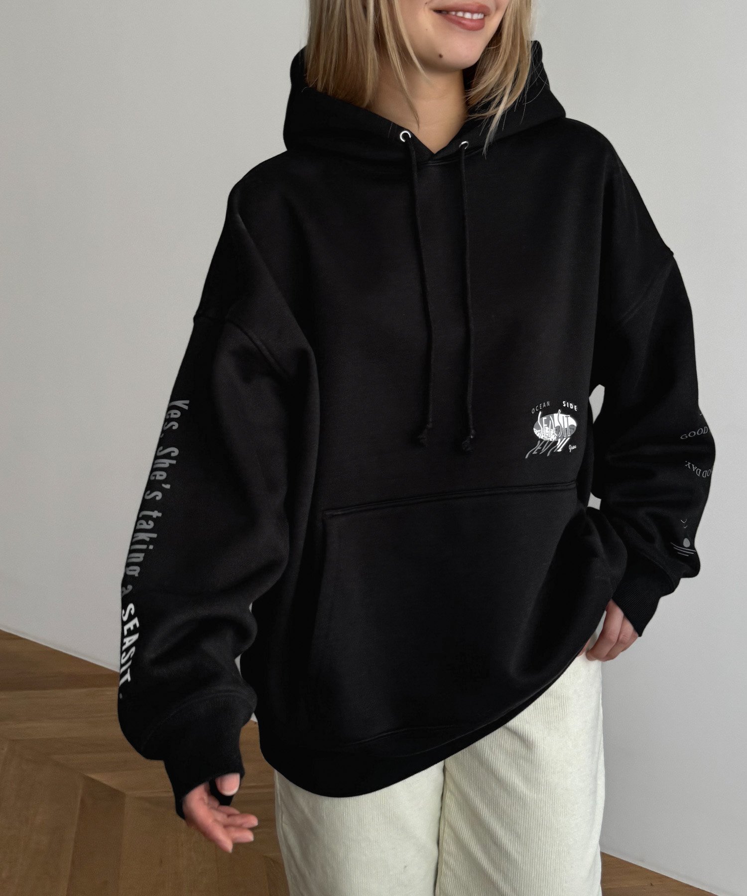 【キャナルジーン/CANAL JEAN】の1975 TOKYO SEA SITパーカー 裏起毛 インテリア・キッズ・メンズ・レディースファッション・服の通販 founy(ファニー) 　ファッション　Fashion　レディースファッション　Fashion for Women　トップス・カットソー　Cut & Sew Tops　レディースパーカー・カジュアルフーディー　Casual Hoodies & Sweatshirts　デニム　Denim, Jeans Material　パーカー　Hoodie, Parka　フェミニン　Feminine, Girly　プリント　Print, Printed Pattern　メンズ　Men's, Menswear　ブラック|ID: prp329100004523528 ipo3291000000033638039