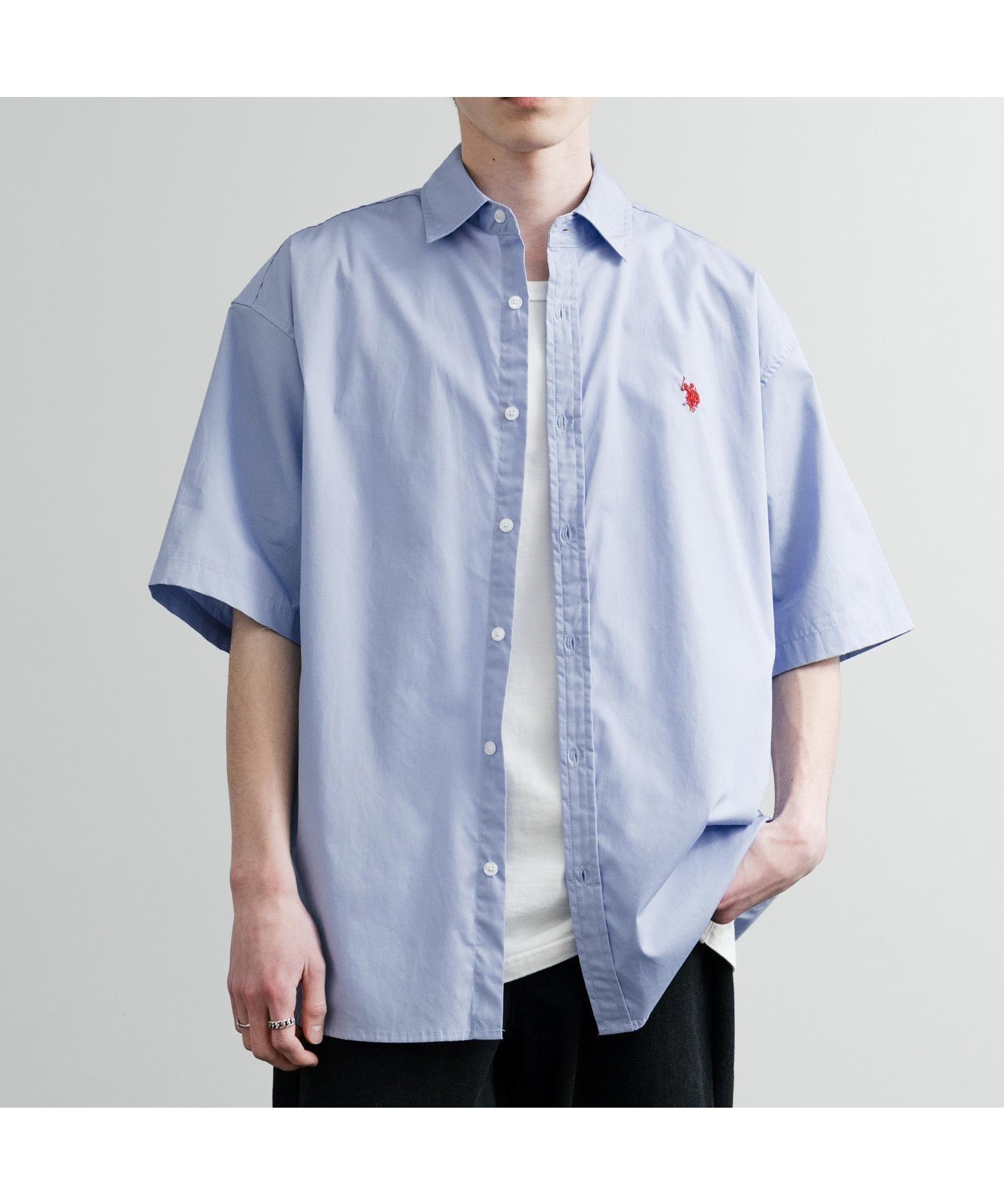 【ロッキーモンロー/Rocky Monroe】の【U.S. POLO ASSN./ユーエスポロアッスン】オーバーサイズ半袖シャツ インテリア・キッズ・メンズ・レディースファッション・服の通販 founy(ファニー) 　ファッション　Fashion　レディースファッション　WOMEN　トップス・カットソー　Tops/Tshirt　シャツ/ブラウス　Shirts/Blouses　カットソー　Cut And Sew　ショルダー　Shoulder　シンプル　Simple　ストライプ　Stripe　チェック　Check　ドロップ　Drop　バランス　Balance　ブロード　Broad　半袖　Short Sleeve　メンズ　Mens　無地　Plain Color　リラックス　Relax　ロング　Long　ワイド　Wide　再入荷　Restock/Back In Stock/Re Arrival　おすすめ　Recommend　51.ライトブルー|ID: prp329100004523547 ipo3291000000031998612