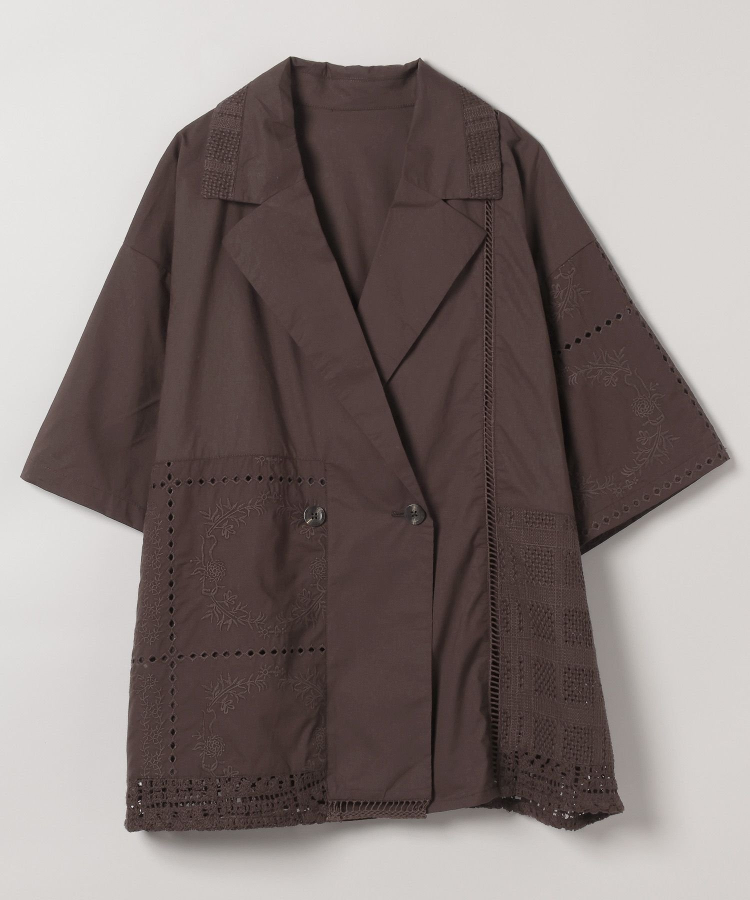 【ジーナシス/JEANASiS】のパッチワークレースWジャケット インテリア・キッズ・メンズ・レディースファッション・服の通販 founy(ファニー) 　ファッション　Fashion　レディースファッション　WOMEN　アウター　Coat Outerwear　ジャケット　Jackets　おすすめ　Recommend　ジャケット　Jacket　セットアップ　Set Up　ダブル　Double　デニム　Denim　トレンド　Trend　パッチワーク　Patchwork　ボトム　Bottom　レース　Race　羽織　Haori　ブラウン|ID: prp329100004524250 ipo3291000000032002460