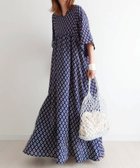 【コーナーズ/CORNERS】のCORNERS by yui コモン柄カフタンワンピース 人気、トレンドファッション・服の通販 founy(ファニー) ファッション Fashion レディースファッション WOMEN ワンピース Dress thumbnail ネイビー|ID: prp329100004524266 ipo3291000000032002529