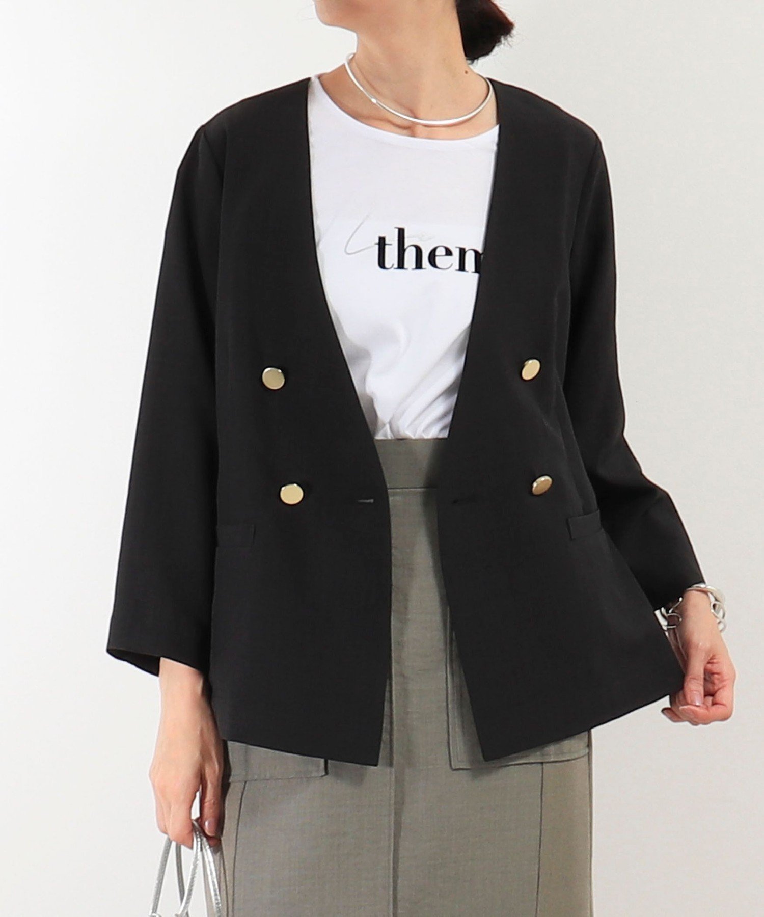 【ノーリーズ/NOLLEY'S】のサップノーカラージャケット インテリア・キッズ・メンズ・レディースファッション・服の通販 founy(ファニー) 　ファッション　Fashion　レディースファッション　Ladies' Fashion Online　アウター　Coat Outerwear　ジャケット　Jackets　ノーカラージャケット　No Collar Leather Jackets　アクセサリー　Accessories　カーディガン　Cardigan　ジャケット　Jacket　デニム　Denim　バングル　Bangle　ブレスレット　Bracelet　メタル　Metal　おすすめ　Recommend　ビジネス 仕事 通勤　Business　2025年　2025　2025春夏・S/S　Ss,Spring/Summer,2025　チャコールグレー|ID: prp329100004524279 ipo3291000000032628585