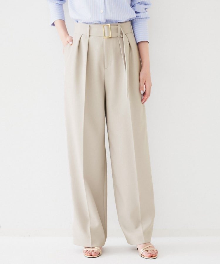 【アンタイトル/UNTITLED】のベルト付き2タックパンツ インテリア・キッズ・メンズ・レディースファッション・服の通販 founy(ファニー) 　ファッション　Fashion　レディースファッション　WOMEN　パンツ　Pants　ベルト　Belts　おすすめ　Recommend　ツイル　Twill　ポケット　Pocket　軽量　Lightweight　グレージュ|ID: prp329100004524285 ipo3291000000032002598
