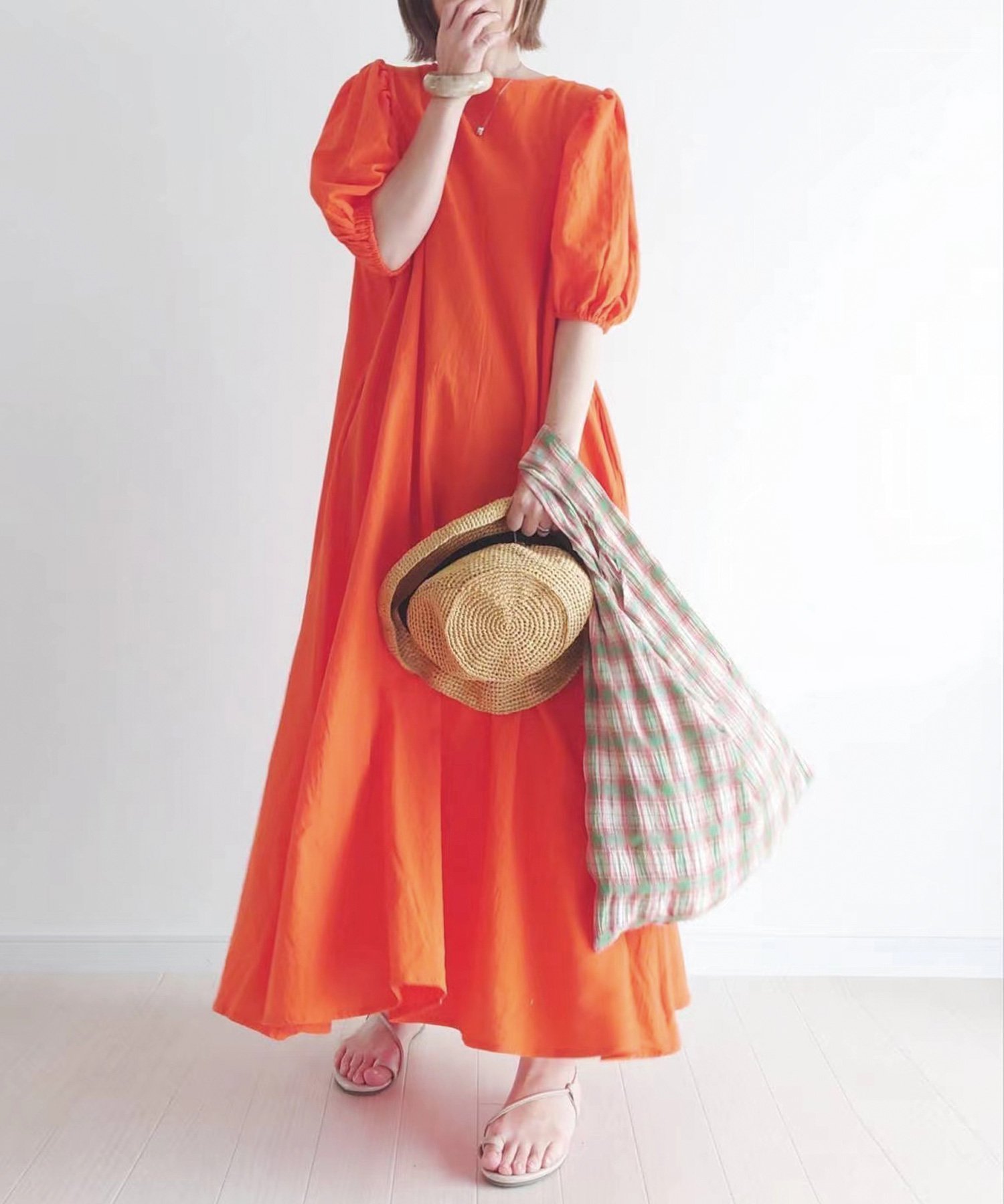 【コーナーズ/CORNERS】のCORNERS by yui ボリュームスリーブバックリボンワンピース インテリア・キッズ・メンズ・レディースファッション・服の通販 founy(ファニー) 　ファッション　Fashion　レディースファッション　WOMEN　ワンピース　Dress　2022年　2022　2022 春夏 S/S　Ss,Spring/Summer,2022　コラボ　Collaboration　リボン　Ribbon　オレンジ|ID: prp329100004524292 ipo3291000000032002629