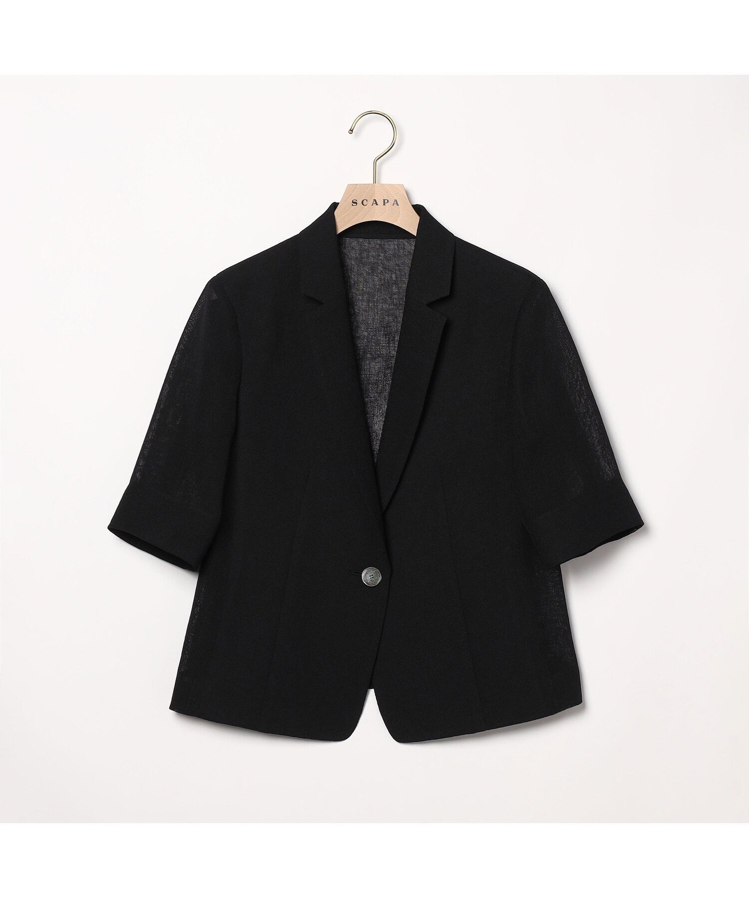 【スキャパ/SCAPA】のスパンカラミ半袖テーラージャケット インテリア・キッズ・メンズ・レディースファッション・服の通販 founy(ファニー) 　ファッション　Fashion　レディースファッション　WOMEN　アウター　Coat Outerwear　ジャケット　Jackets　ジャケット　Jacket　半袖　Short Sleeve　夏　Summer　ブラック|ID: prp329100004524311 ipo3291000000032002702