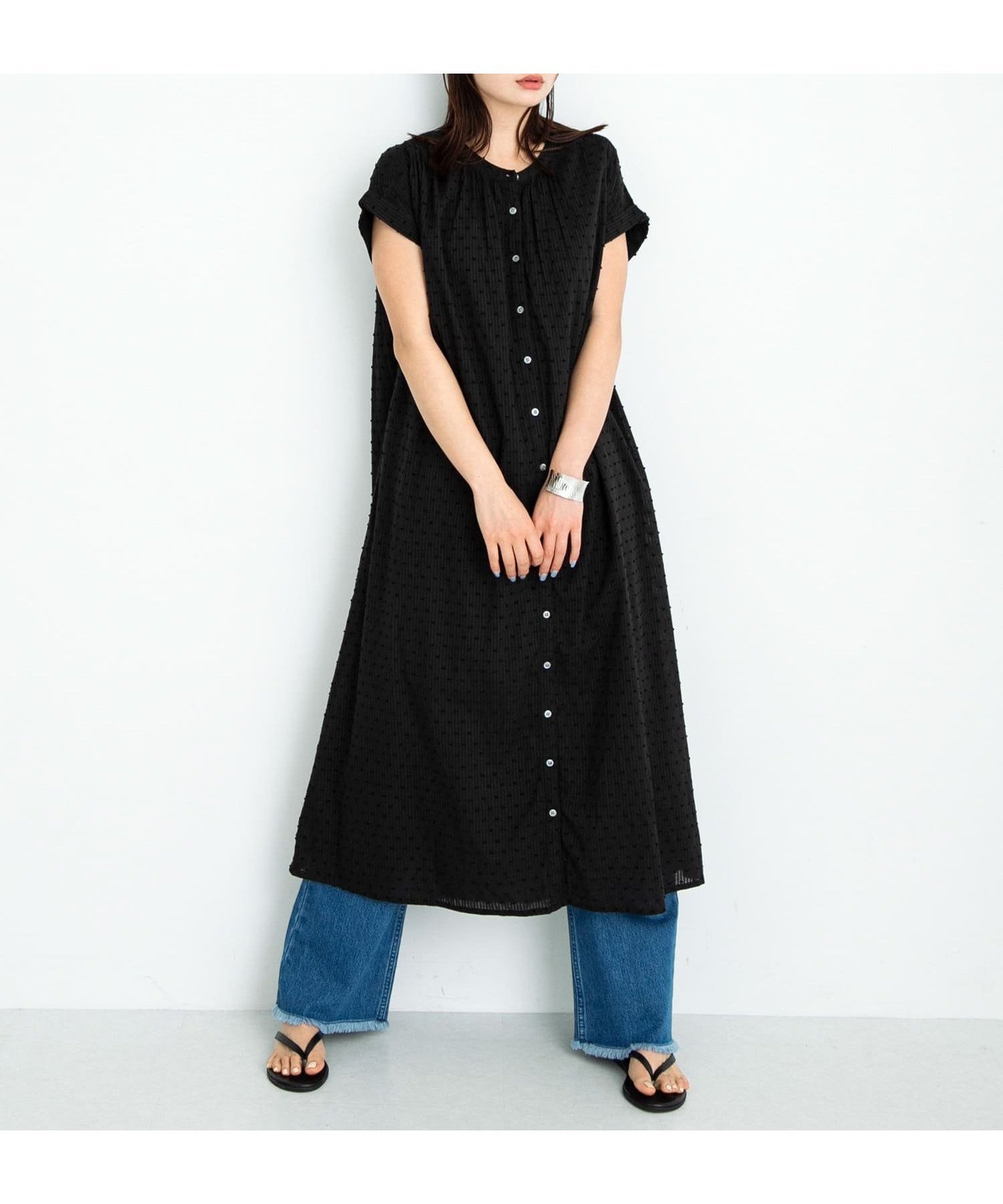 【サニーレーベル/Sonny Label / URBAN RESEARCH】のコットンストライプドビーギャザーワンピース インテリア・キッズ・メンズ・レディースファッション・服の通販 founy(ファニー) 　ファッション　Fashion　レディースファッション　WOMEN　ワンピース　Dress　2025年　2025　2025春夏・S/S　Ss,Spring/Summer,2025　おすすめ　Recommend　インド　India　ギャザー　Gather　シンプル　Simple　ストライプ　Stripe　デニム　Denim　ポケット　Pocket　リラックス　Relax　夏　Summer　S/S・春夏　Ss・Spring/Summer　ブラック|ID: prp329100004524347 ipo3291000000032002849