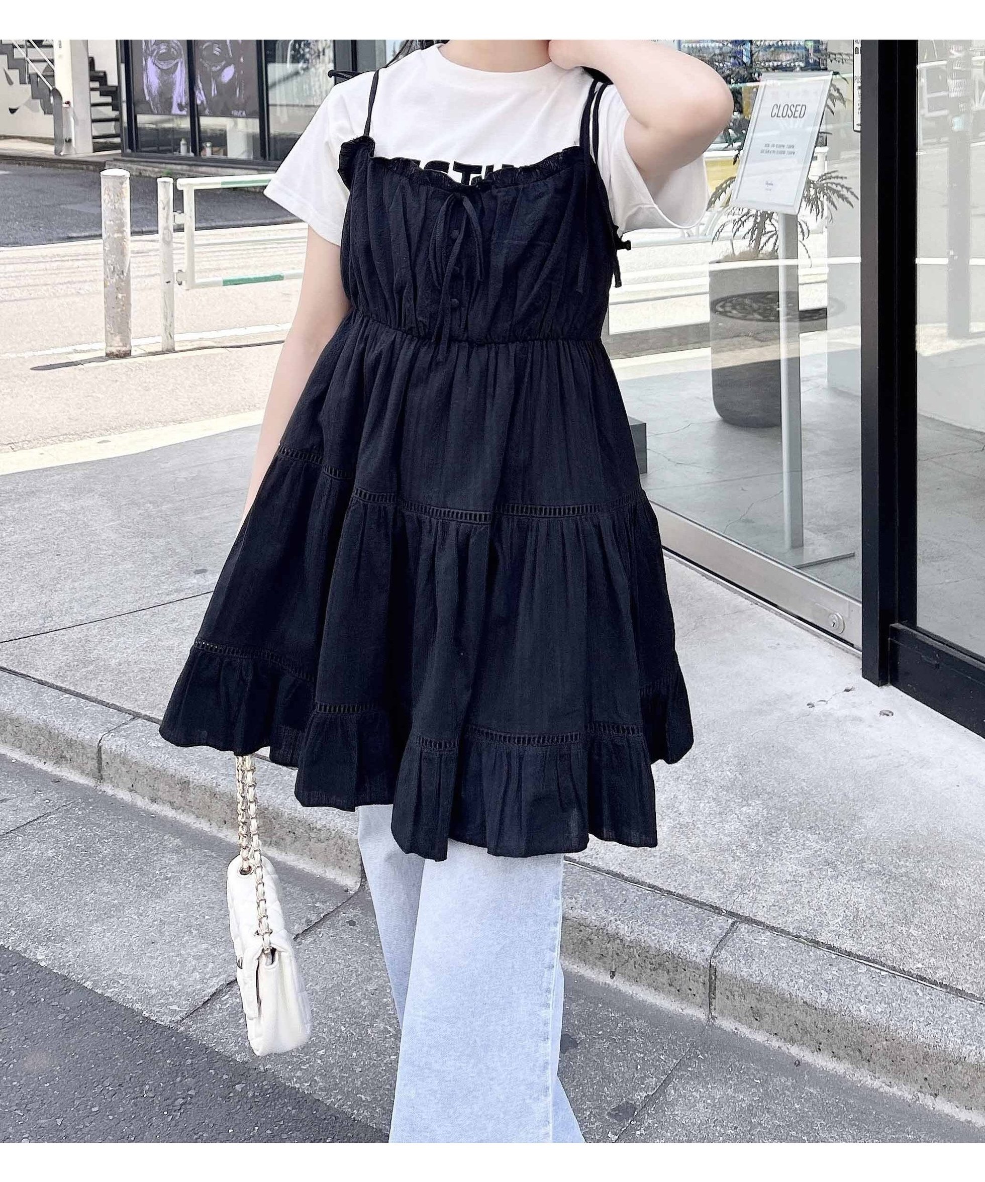 【イング/INGNI】のINGNI/コットンレースティアードミニキャミOP インテリア・キッズ・メンズ・レディースファッション・服の通販 founy(ファニー) 　ファッション　Fashion　レディースファッション　WOMEN　トップス・カットソー　Tops/Tshirt　キャミソール / ノースリーブ　No Sleeves　おすすめ　Recommend　フェミニン　Feminine　フリル　Frills　レース　Race　クロ|ID: prp329100004524355 ipo3291000000032052799