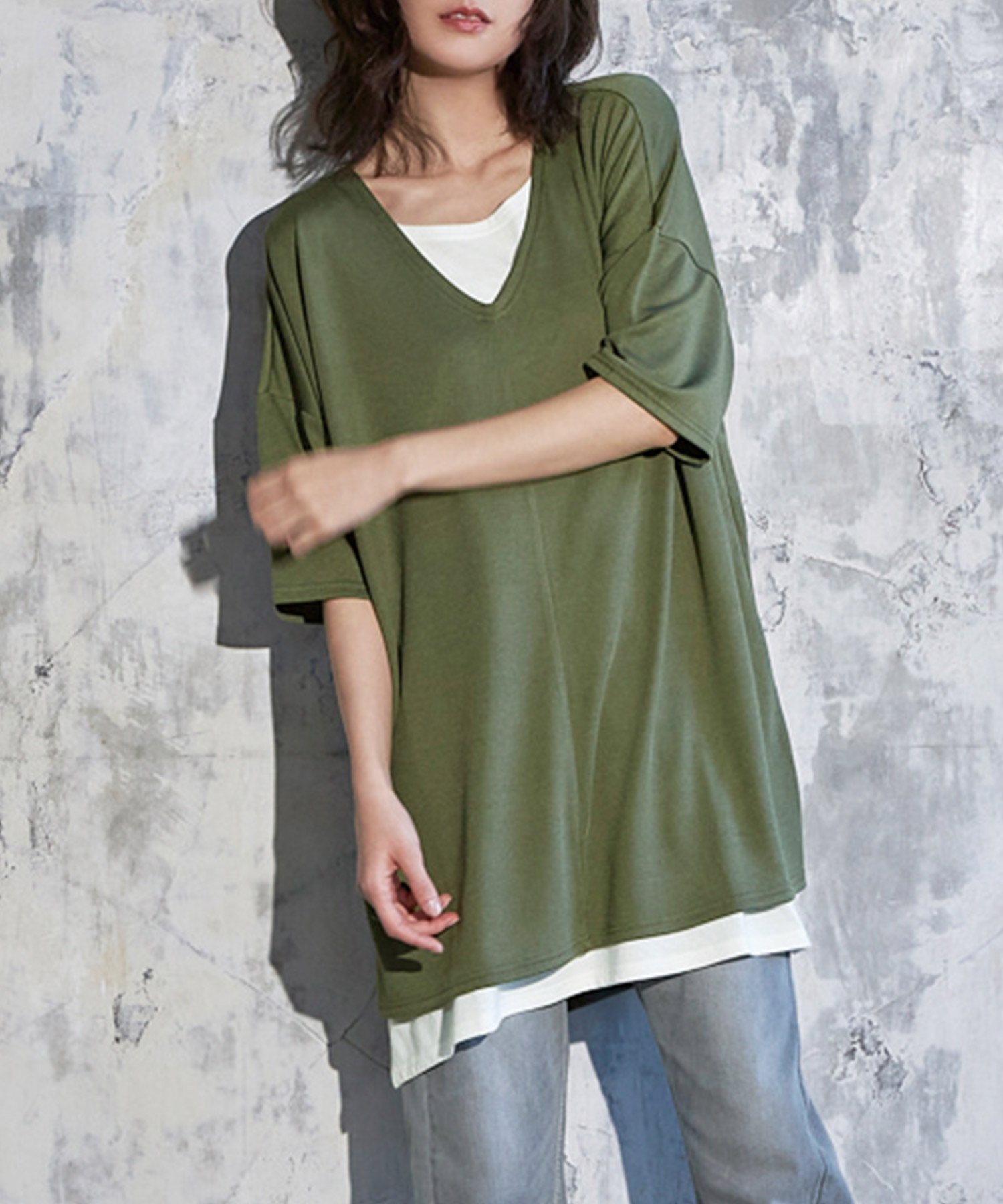 【ラナン/Ranan】のレイヤード風ニットソー半袖チュニック インテリア・キッズ・メンズ・レディースファッション・服の通販 founy(ファニー) 　ファッション　Fashion　レディースファッション　Ladies' Fashion Online　トップス・カットソー　Tops/Tshirt　ニット　Knit Tops　チュニック　Tunic　ニットソー　Knit Sew　人気　Popularity　半袖　Short Sleeve　夏　Summer　カーキ|ID: prp329100004524409 ipo3291000000032532195