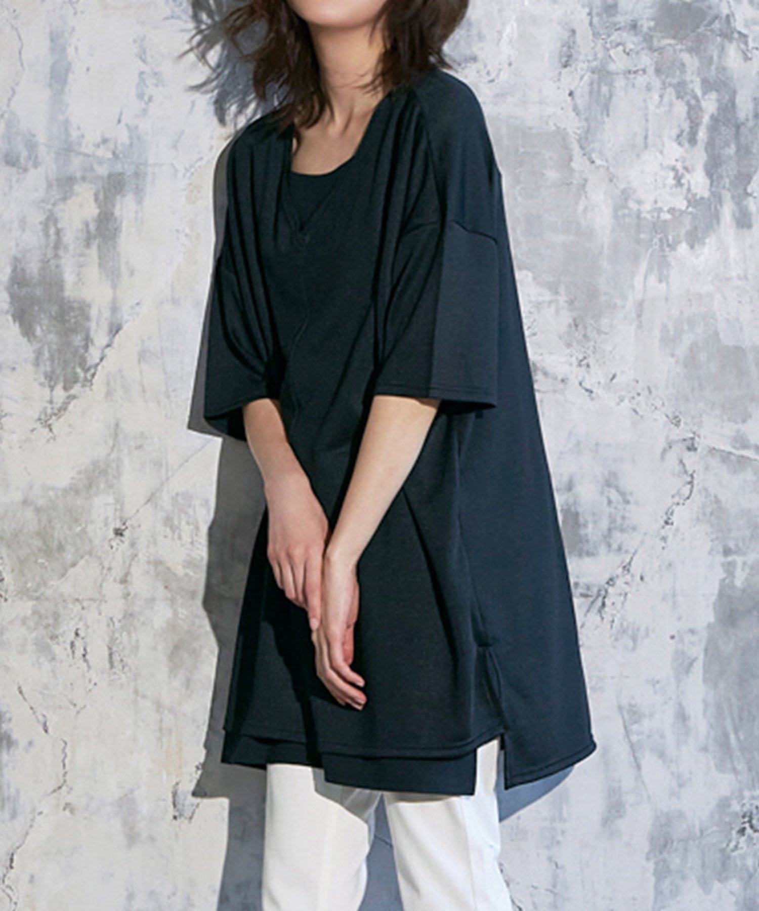 【ラナン/Ranan】のレイヤード風ニットソー半袖チュニック インテリア・キッズ・メンズ・レディースファッション・服の通販 founy(ファニー) 　ファッション　Fashion　レディースファッション　Ladies' Fashion Online　トップス・カットソー　Tops/Tshirt　ニット　Knit Tops　チュニック　Tunic　ニットソー　Knit Sew　人気　Popularity　半袖　Short Sleeve　夏　Summer　モノトーン|ID: prp329100004524409 ipo3291000000032532197