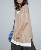 【ラナン/Ranan】のレイヤード風ニットソー半袖チュニック ライトベージュ|ID: prp329100004524409 ipo3291000000032532201