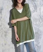 【ラナン/Ranan】のレイヤード風ニットソー半袖チュニック カーキ|ID: prp329100004524409 ipo3291000000033567761