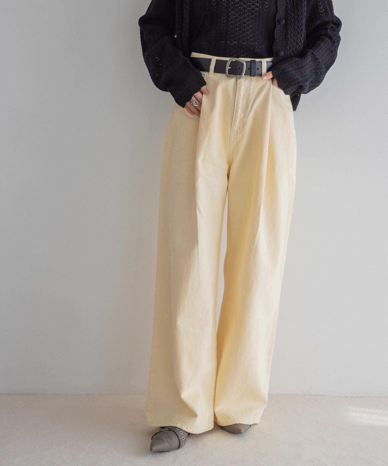 【ジーナシス/JEANASiS】のカラータックデニムワイドパンツ インテリア・キッズ・メンズ・レディースファッション・服の通販 founy(ファニー) 　ファッション　Fashion　レディースファッション　WOMEN　パンツ　Pants　ヴィンテージ　Vintage　カットソー　Cut And Sew　ジャケット　Jacket　スウェット　Sweat　デニム　Denim　ブリーチ　Bleach　おすすめ　Recommend　イエロー|ID: prp329100004524414 ipo3291000000032003126