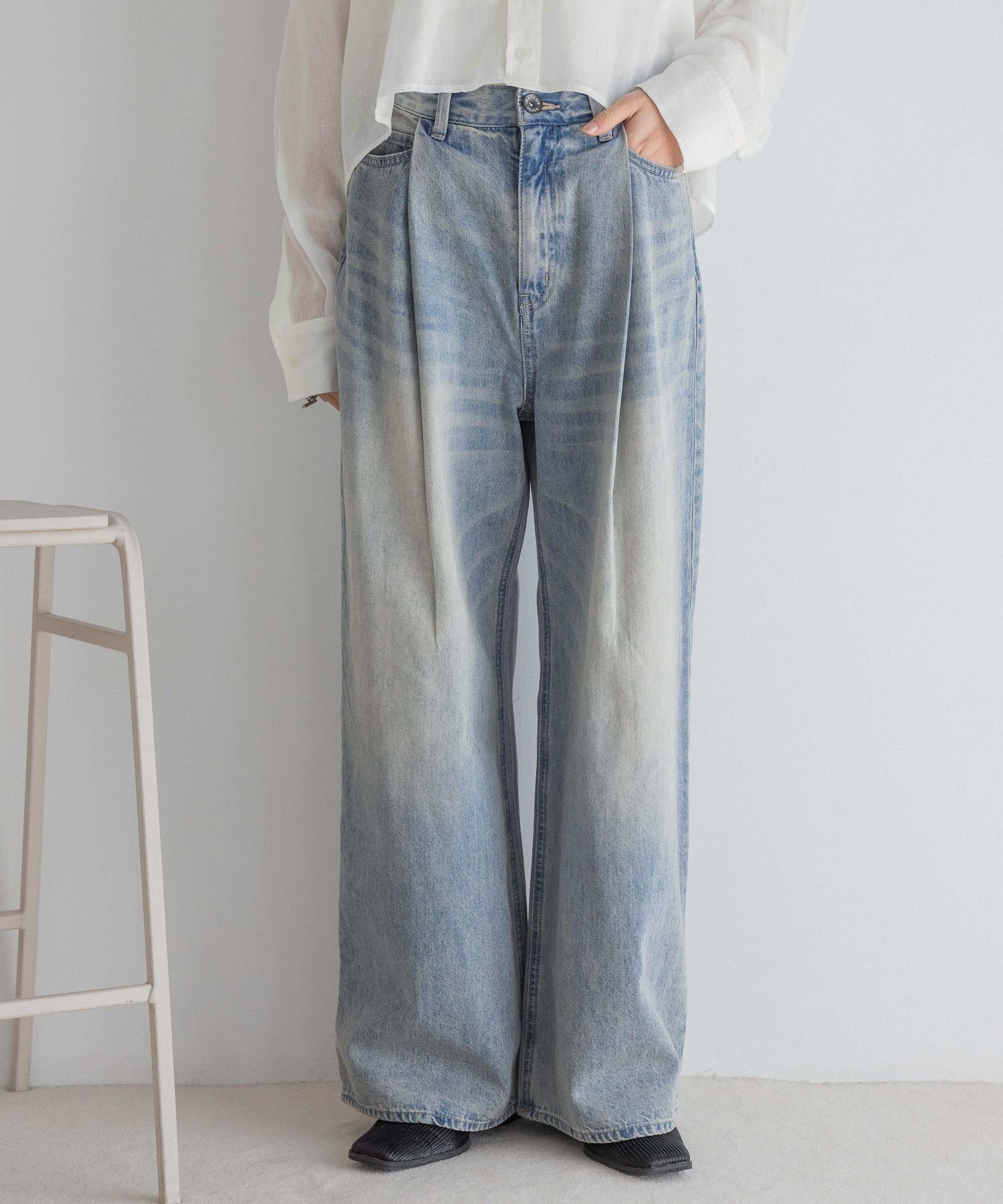 【ジーナシス/JEANASiS】のカラータックデニムワイドパンツ インテリア・キッズ・メンズ・レディースファッション・服の通販 founy(ファニー) 　ファッション　Fashion　レディースファッション　WOMEN　パンツ　Pants　ヴィンテージ　Vintage　カットソー　Cut And Sew　ジャケット　Jacket　スウェット　Sweat　デニム　Denim　ブリーチ　Bleach　おすすめ　Recommend　ライトブルー|ID: prp329100004524414 ipo3291000000032003129