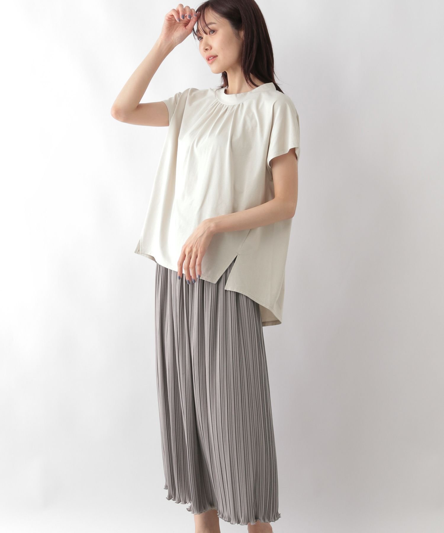 【グローバルワーク/GLOBAL WORK】の快適T*プリーツスカートSET/115353 インテリア・キッズ・メンズ・レディースファッション・服の通販 founy(ファニー) 　ファッション　Fashion　レディースファッション　WOMEN　スカート　Skirt　プリーツスカート　Pleated Skirts　ギャザー　Gather　サンダル　Sandals　フェミニン　Feminine　プリーツ　Pleats　ラウンド　Round　ランダム　Random　リラックス　Relax　エレガント 上品　Elegant　吸水　Water Absorption　夏　Summer　楽ちん　Easy　アイスグレー×モカ12|ID: prp329100004524418 ipo3291000000032003147