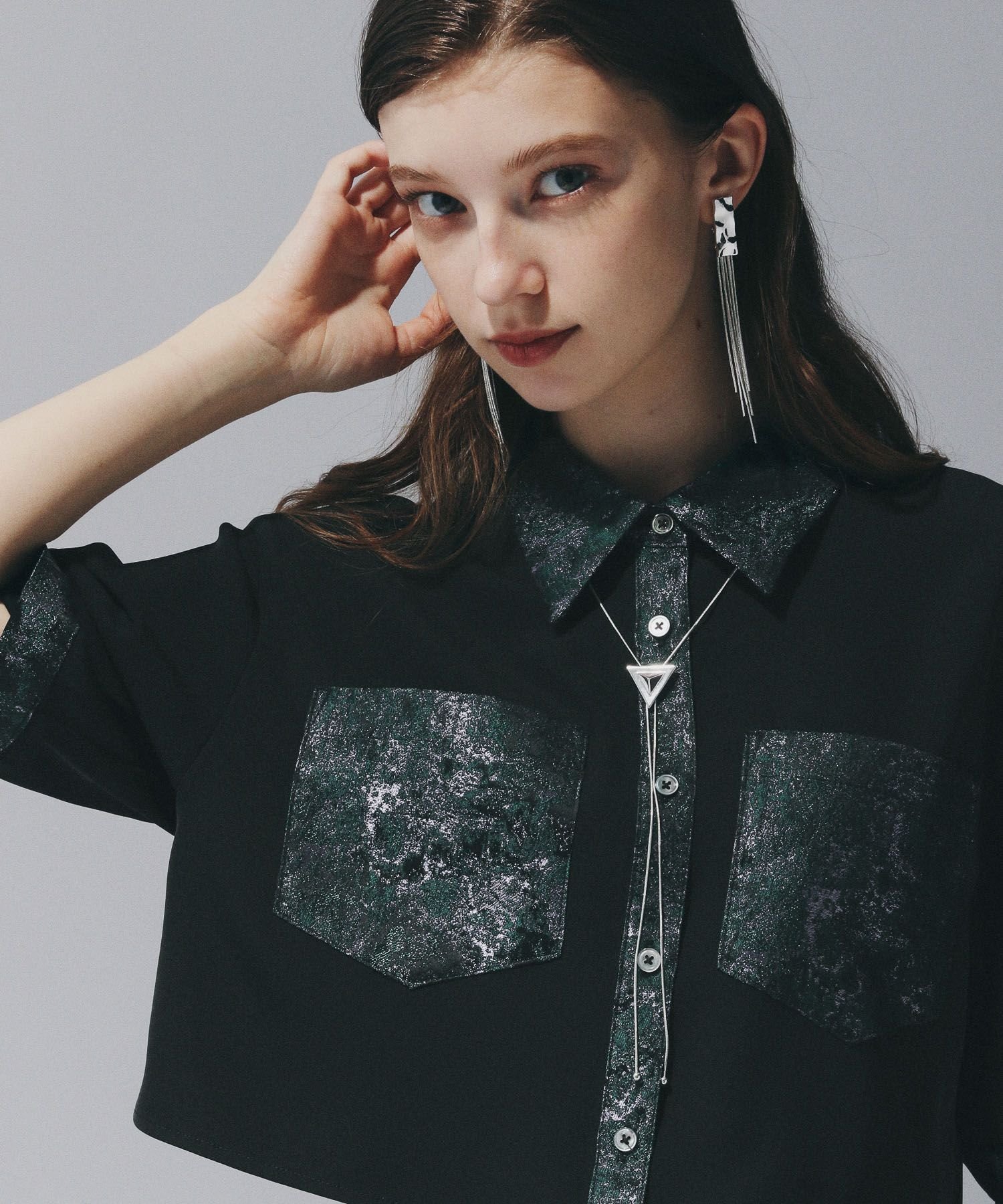 【ハレ/HARE】のジャガードキリカエシャツ インテリア・キッズ・メンズ・レディースファッション・服の通販 founy(ファニー) 　ファッション　Fashion　レディースファッション　WOMEN　トップス・カットソー　Tops/Tshirt　シャツ/ブラウス　Shirts/Blouses　キャミソール　Camisole　シアー　Sheer　ショート　Short　ポケット　Pocket　ワイド　Wide　切替　Switching　半袖　Short Sleeve　夏　Summer　羽織　Haori　グリーン72|ID: prp329100004524441 ipo3291000000032003262