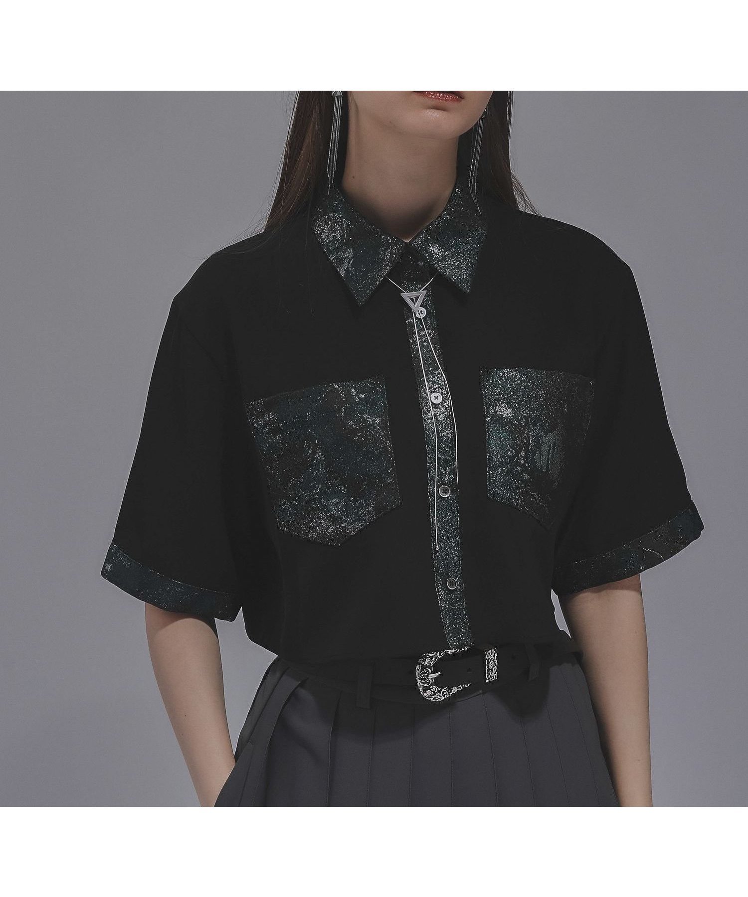 【ハレ/HARE】のジャガードキリカエシャツ インテリア・キッズ・メンズ・レディースファッション・服の通販 founy(ファニー) 　ファッション　Fashion　レディースファッション　WOMEN　トップス・カットソー　Tops/Tshirt　シャツ/ブラウス　Shirts/Blouses　キャミソール　Camisole　シアー　Sheer　ショート　Short　ポケット　Pocket　ワイド　Wide　切替　Switching　半袖　Short Sleeve　夏　Summer　羽織　Haori　グリーン系その他75|ID: prp329100004524441 ipo3291000000032003265
