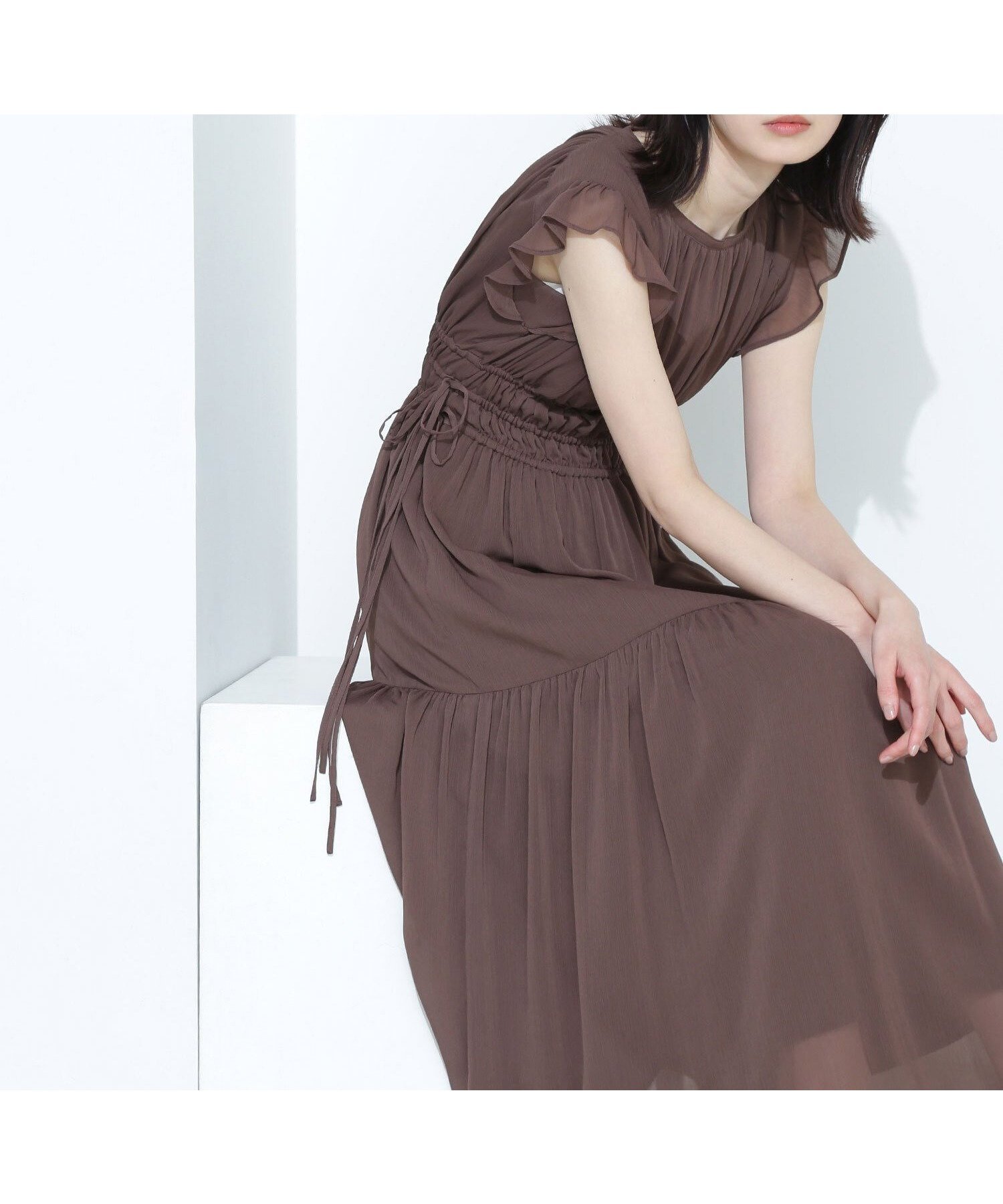 【ナチュラル ビューティー ベーシック/NATURAL BEAUTY BASIC】の楊柳サイドリボンワンピース インテリア・キッズ・メンズ・レディースファッション・服の通販 founy(ファニー) 　ファッション　Fashion　レディースファッション　WOMEN　ワンピース　Dress　ギャザー　Gather　フィット　Fit　フレア　Flare　リボン　Ribbon　エレガント 上品　Elegant　ダークブラウン1|ID: prp329100004524462 ipo3291000000032290973