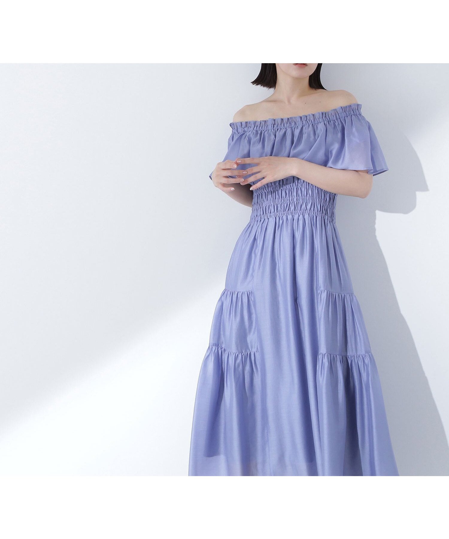 【ナチュラル ビューティー ベーシック/NATURAL BEAUTY BASIC】のシアーオフショルワンピース インテリア・キッズ・メンズ・レディースファッション・服の通販 founy(ファニー) 　ファッション　Fashion　レディースファッション　WOMEN　ワンピース　Dress　オフショル　Off Shoulder　シアー　Sheer　スリーブ　Sleeve　ティアード　Tiered　フレンチ　French　人気　Popularity　ラベンダーブルー|ID: prp329100004524468 ipo3291000000032190797