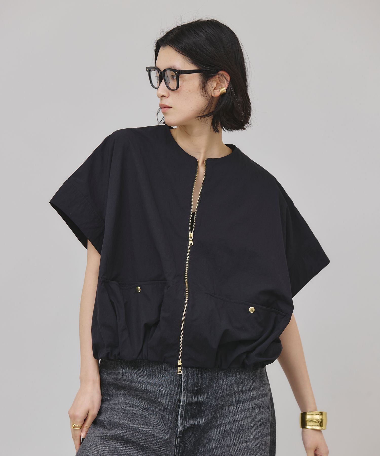 【カレンソロジー/Curensology】のタスランジップブラウス インテリア・キッズ・メンズ・レディースファッション・服の通販 founy(ファニー) 　ファッション　Fashion　レディースファッション　WOMEN　トップス・カットソー　Tops/Tshirt　シャツ/ブラウス　Shirts/Blouses　エレガント 上品　Elegant　ギャザー　Gather　サテン　Satin　ジップ　Zip　バランス　Balance　ブルゾン　Blouson　ワッシャー　Washer　日本製　Made In Japan　夏　Summer　ブラック09|ID: prp329100004524469 ipo3291000000032003375