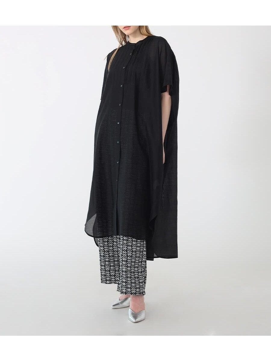 【ラシュッド/LASUD】のピンタックシアーシャツワンピース インテリア・キッズ・メンズ・レディースファッション・服の通販 founy(ファニー) 　ファッション　Fashion　レディースファッション　Fashion for Women　ワンピース　Dresses　シャツワンピース / 1枚で着映えコーデ　Shirt Dresses　なめらか　Smooth, Silky Texture　コラボ　Collaboration, Collab　ダブル　Double, Double-Breasted　フロント　Front, Front Design　ヘムライン　Hemline, Bottom Cut　エレガント 上品　Elegant　ブラック|ID: prp329100004524534 ipo3291000000032723136
