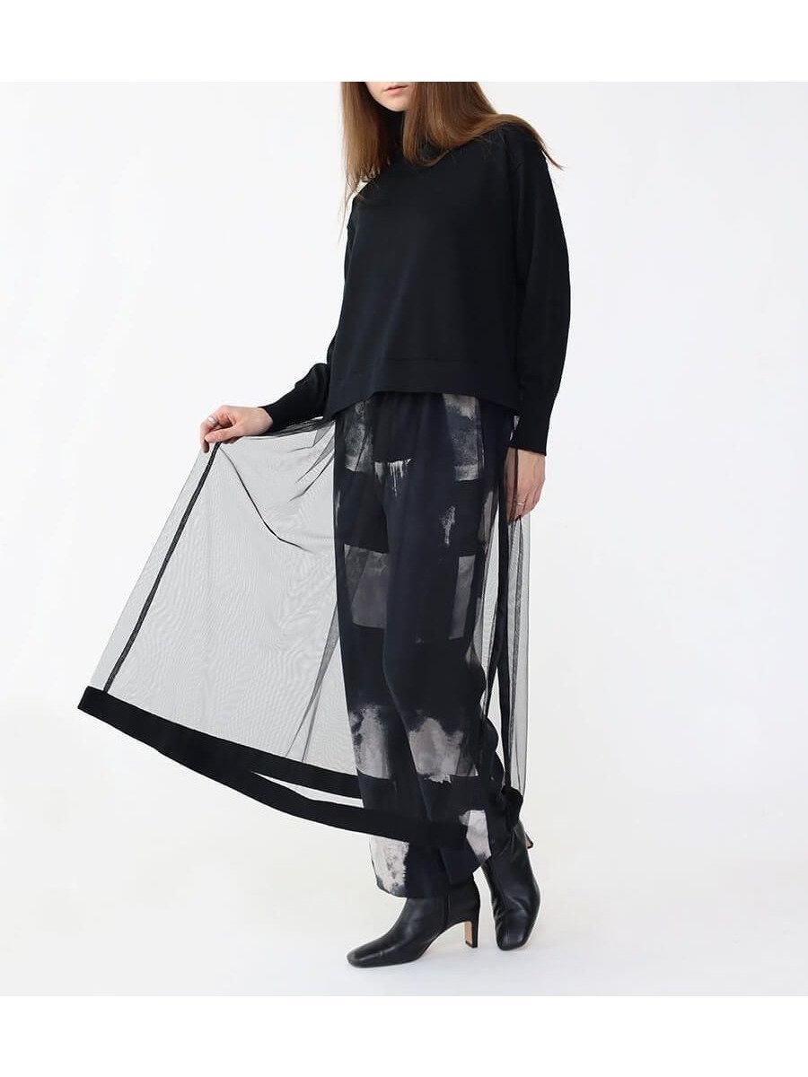 【ラシュッド/LASUD】のロングチュールドッキングニット インテリア・キッズ・メンズ・レディースファッション・服の通販 founy(ファニー) 　ファッション　Fashion　レディースファッション　Fashion for Women　トップス・カットソー　Cut & Sew Tops　ニット　Knit Tops & Sweaters　なめらか　Smooth, Silky Texture　コラボ　Collaboration, Collab　コンパクト　Compact, Small Size　ダブル　Double, Double-Breasted　リボン　Ribbon, Bow　エレガント 上品　Elegant　ブラック|ID: prp329100004524544 ipo3291000000032722537