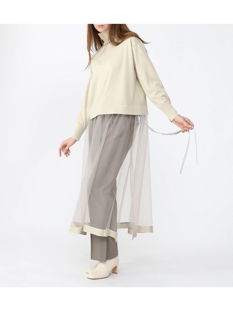 【ラシュッド/LASUD】のロングチュールドッキングニット インテリア・キッズ・メンズ・レディースファッション・服の通販 founy(ファニー) 　ファッション　Fashion　レディースファッション　Fashion for Women　トップス・カットソー　Cut & Sew Tops　ニット　Knit Tops & Sweaters　なめらか　Smooth, Silky Texture　コラボ　Collaboration, Collab　コンパクト　Compact, Small Size　ダブル　Double, Double-Breasted　リボン　Ribbon, Bow　エレガント 上品　Elegant　アイボリー|ID: prp329100004524544 ipo3291000000032722539