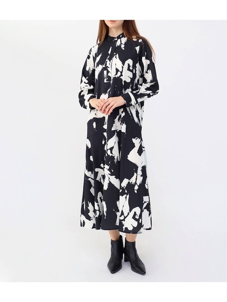【ラシュッド/LASUD】のインクアートプリントロングワンピース インテリア・キッズ・メンズ・レディースファッション・服の通販 founy(ファニー) 　ファッション　Fashion　レディースファッション　Fashion for Women　ワンピース　Dresses　フロント　Front, Front Design　プリント　Print, Printed Pattern　マーメイド　Mermaid, Fishtail Silhouette　モダン　Modern, Contemporary　エレガント 上品　Elegant　ブラック|ID: prp329100004524547 ipo3291000000032722596
