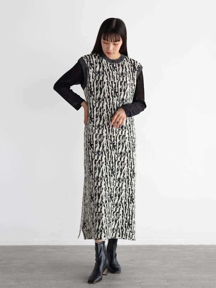 【ラシュッド/LASUD】のニュアンスジャガードニットワンピース 人気、トレンドファッション・服の通販 founy(ファニー) 　ファッション　Fashion　レディースファッション　Fashion for Women　ワンピース　Dresses　ニットワンピース　Knit Dresses　モノトーン　Monotone, Black and White　 other-1|ID: prp329100004524550 ipo3291000000032722698