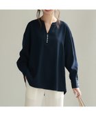 【セゾンドパピヨン/SAISON DE PAPILLON】のパール付きキーネックブラウス 人気、トレンドファッション・服の通販 founy(ファニー) ファッション Fashion レディースファッション WOMEN トップス・カットソー Tops/Tshirt シャツ/ブラウス Shirts/Blouses カフス Cuffs パール Pearl ルーズ Loose 楽ちん Easy エレガント 上品 Elegant thumbnail ネイビー|ID: prp329100004524578 ipo3291000000032003767
