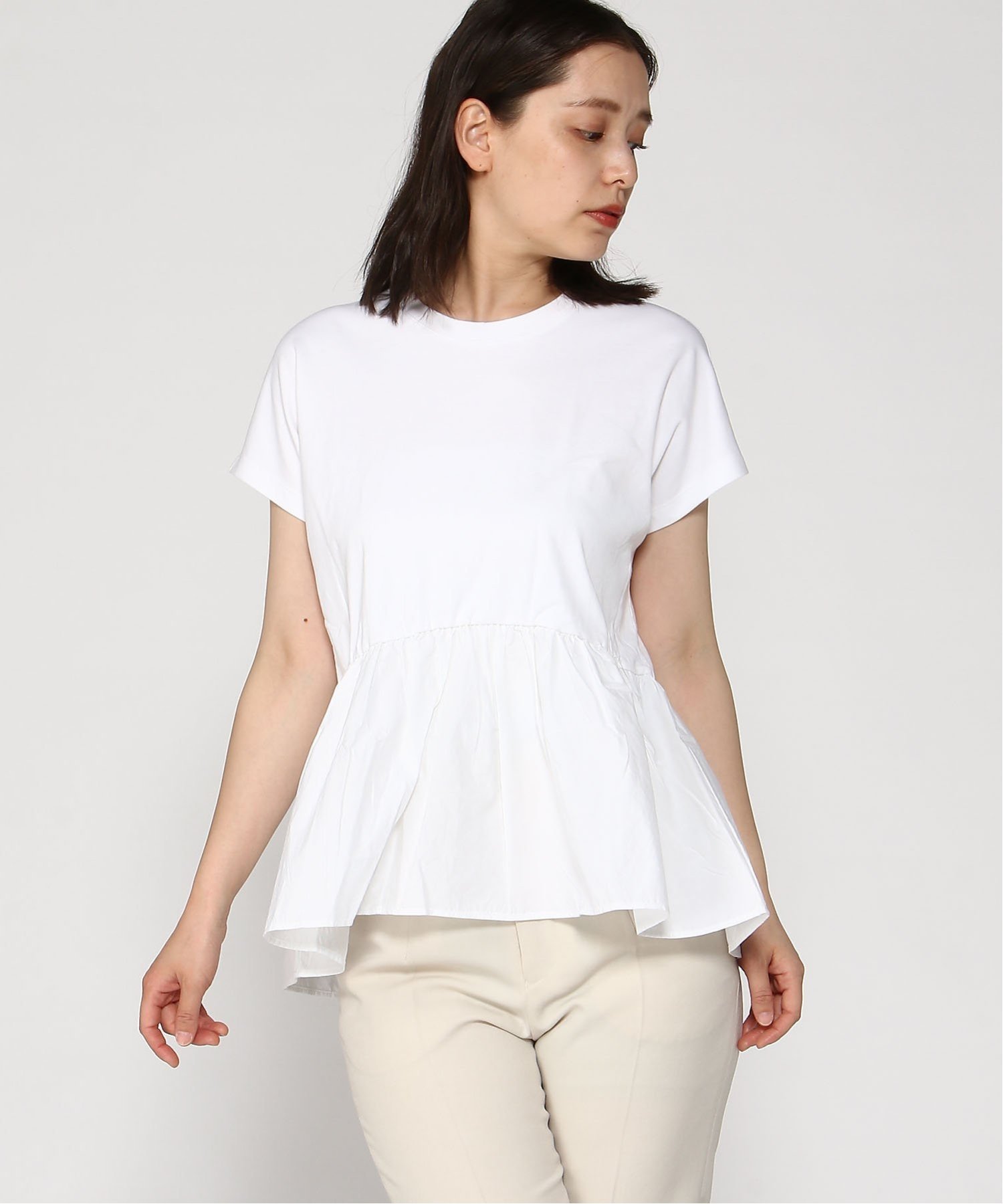 【バナナリパブリック ファクトリーストア/BANANA REPUBLIC FACTORY STORE】のBANANA REPUBLIC FACTORY STORE 日本限定 ミックスメディアペプラムトップス インテリア・キッズ・メンズ・レディースファッション・服の通販 founy(ファニー) 　ファッション　Fashion　レディースファッション　WOMEN　トップス・カットソー　Tops/Tshirt　フレア　Flare　ペプラム　Peplum　WHITE_500|ID: prp329100004524658 ipo3291000000032339769