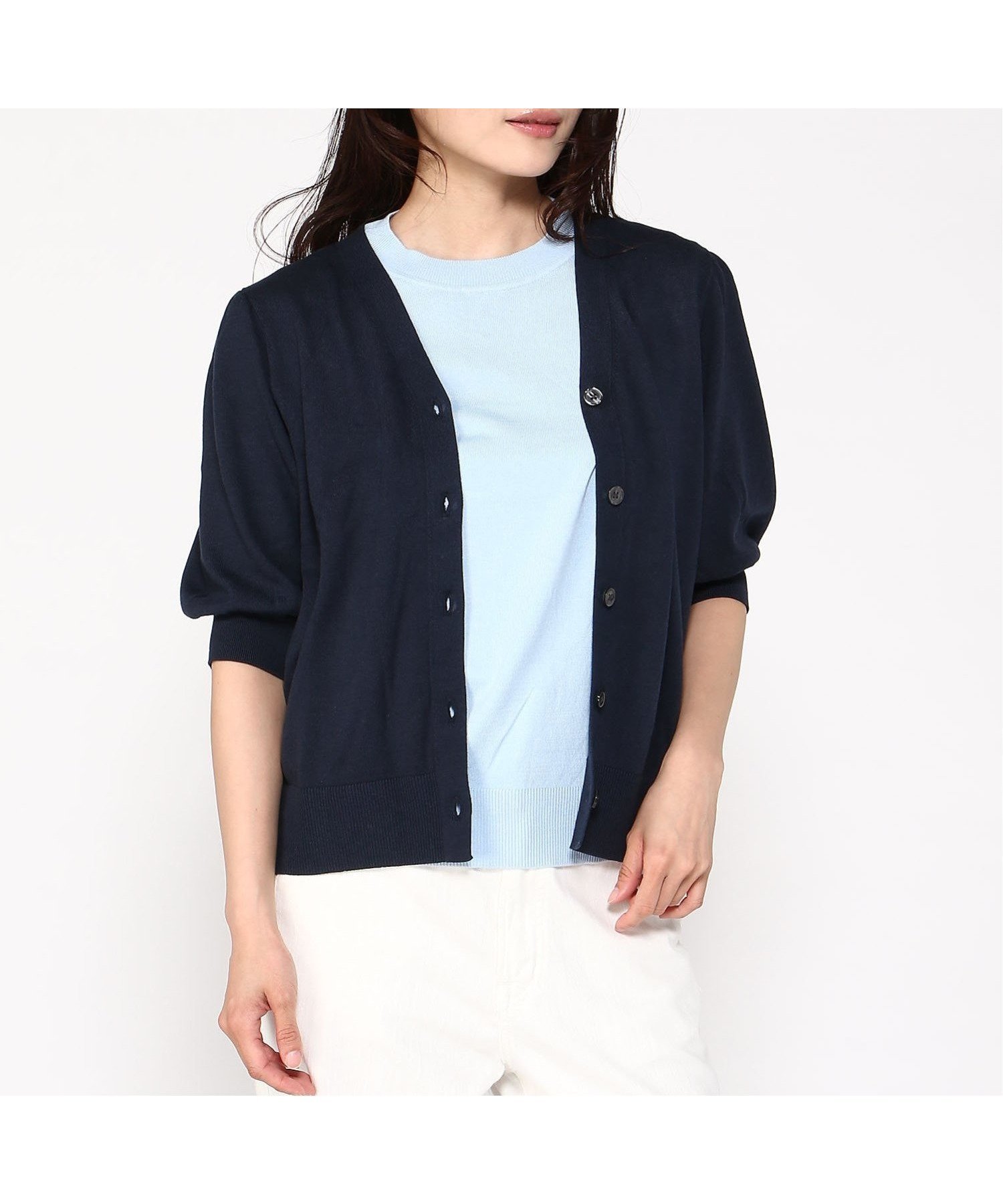 【バナナリパブリック ファクトリーストア/BANANA REPUBLIC FACTORY STORE】のBANANA REPUBLIC FACTORY STORE 日本限定 半袖パフスリーブ フォーエバーカーディガン インテリア・キッズ・メンズ・レディースファッション・服の通販 founy(ファニー) 　ファッション　Fashion　レディースファッション　WOMEN　トップス・カットソー　Tops/Tshirt　カーディガン　Cardigans　カーディガン　Cardigan　スリーブ　Sleeve　ミックス　Mix　半袖　Short Sleeve　PREPPY_NAVY|ID: prp329100004524689 ipo3291000000032333257