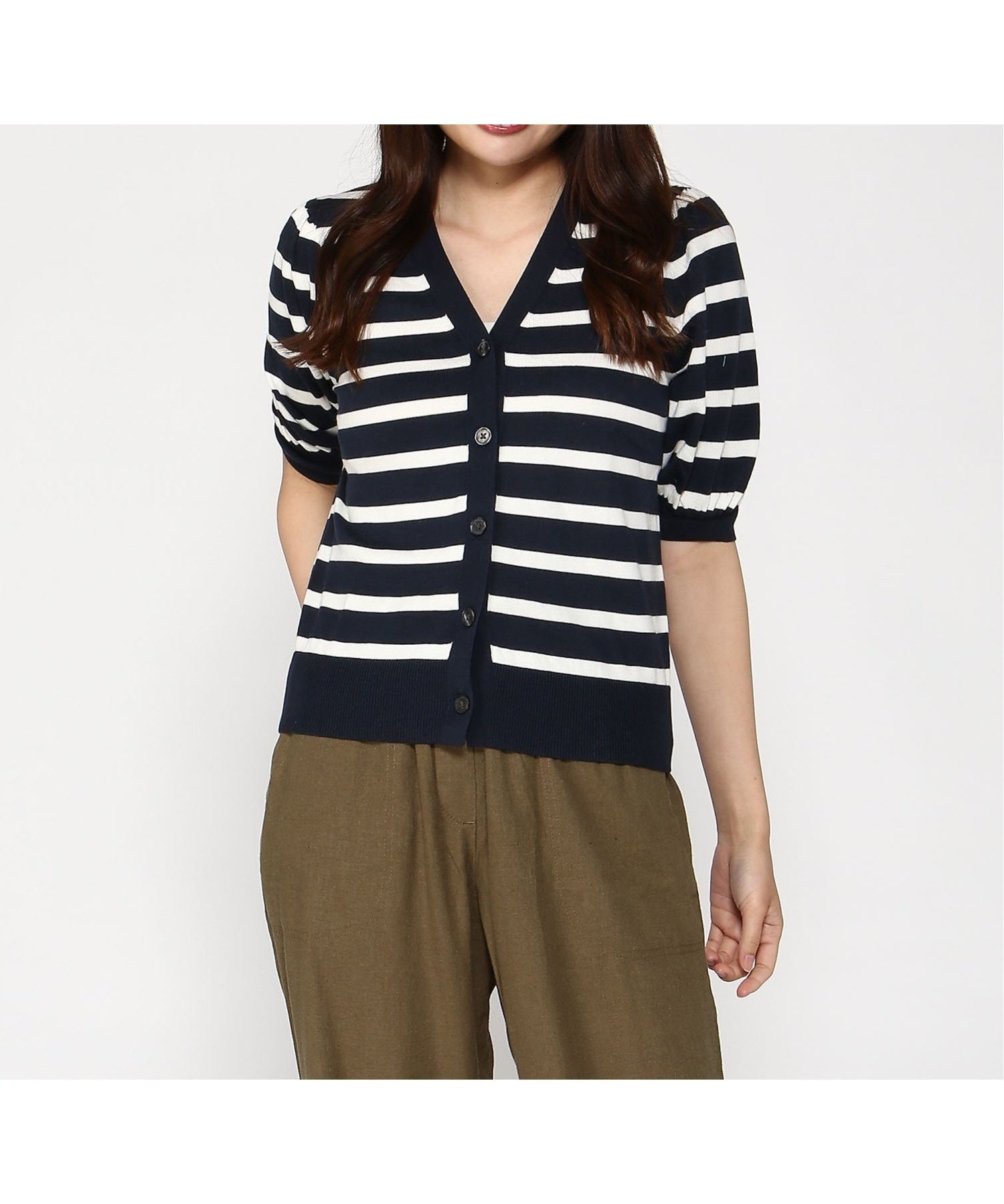 【バナナリパブリック ファクトリーストア/BANANA REPUBLIC FACTORY STORE】のBANANA REPUBLIC FACTORY STORE 日本限定 半袖パフスリーブ フォーエバーカーディガン インテリア・キッズ・メンズ・レディースファッション・服の通販 founy(ファニー) 　ファッション　Fashion　レディースファッション　WOMEN　トップス・カットソー　Tops/Tshirt　カーディガン　Cardigans　カーディガン　Cardigan　スリーブ　Sleeve　ミックス　Mix　半袖　Short Sleeve　NAVY_STRIPE|ID: prp329100004524689 ipo3291000000032333262