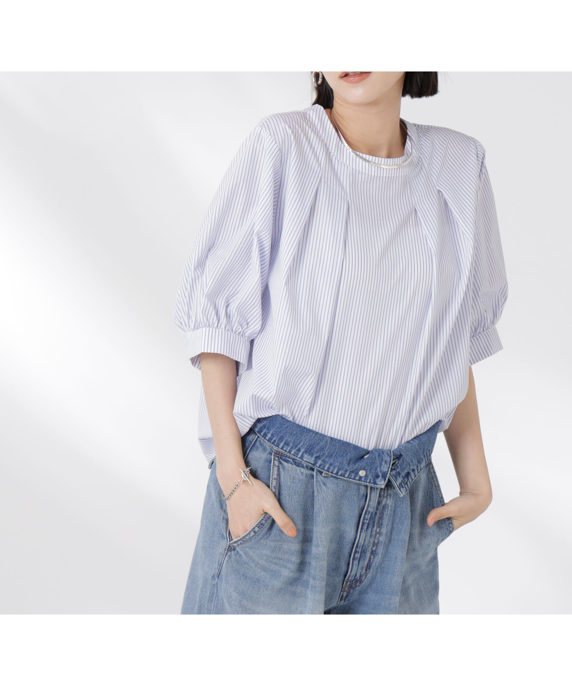 【ナノ ユニバース/nano universe】のボリュームスリーブタックブラウス インテリア・キッズ・メンズ・レディースファッション・服の通販 founy(ファニー) 　ファッション　Fashion　レディースファッション　Fashion for Women　トップス・カットソー　Cut & Sew Tops　シャツ・ブラウス・オフィスカジュアル　Elegant Blouses & Button-Ups　ボリューム袖・フリルスリーブブラウス　Voluminous & Ruffle Sleeves / Puffy Sleeve Tops　ギンガム　Gingham, Gingham Fabric　シンプル　Simple, Minimal　ストライプ　Stripe, Striped Pattern　スリーブ　Sleeve, Long Sleeve / Short Sleeve　チェック　Check, Plaid, Tartan　なめらか　Smooth, Silky Texture　パターン　Pattern, Design Print　ボトム　Bottoms, Lower Wear　ワイド　Wide, Wide Fit　エレガント 上品　Elegant　2025年　2025　2025春夏・S/S　Spring/Summer 2025 SS25　パターン21|ID: prp329100004524712 ipo3291000000033122380