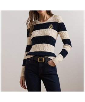 【ラルフローレン/RALPH LAUREN】のストライプド ボタントリム ケーブルニット セーター 人気、トレンドファッション・服の通販 founy(ファニー) ファッション Fashion レディースファッション WOMEN トップス・カットソー Tops/Tshirt ニット Knit Tops クラシック Classic ストライプ Stripe スリム Slim セーター Sweater 長袖 Long Sleeve フィット Fit メタル Metal |ID:prp329100004524719