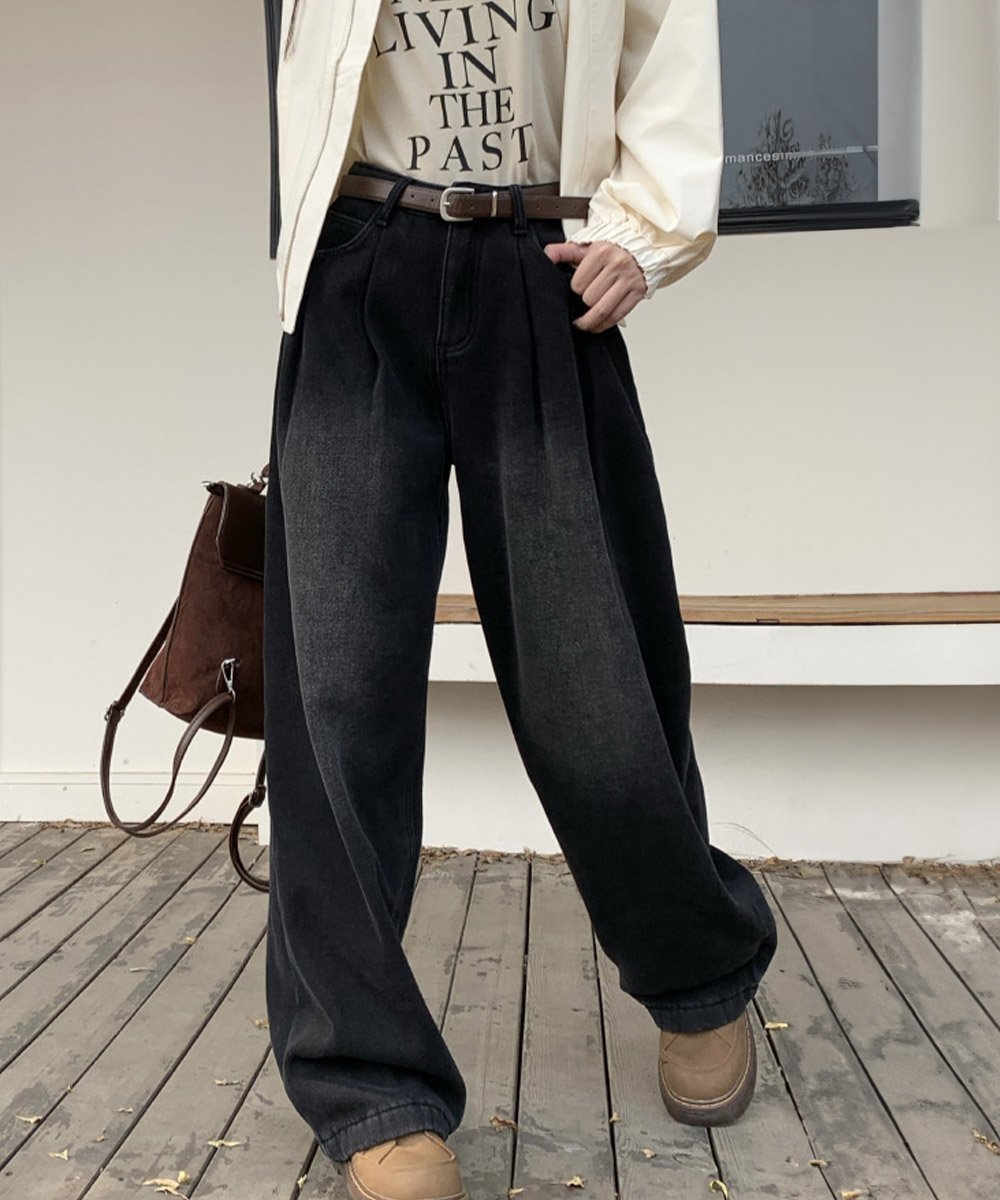 【ミニミニストア/miniministore】のタックワイドデニムパンツレディース韓国風 インテリア・キッズ・メンズ・レディースファッション・服の通販 founy(ファニー) 　ファッション　Fashion　レディースファッション　WOMEN　パンツ　Pants　デニムパンツ　Denim Pants　春　Spring　キャミソール　Camisole　ジーンズ　Jeans　スウェット　Sweat　トレンド　Trend　パーカー　Hoodie　ポケット　Pocket　ワイド　Wide　A/W・秋冬　Aw・Autumn/Winter・Fw・Fall-Winter　S/S・春夏　Ss・Spring/Summer　夏　Summer　ブラック|ID: prp329100004524724 ipo3291000000032004356