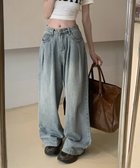 【ミニミニストア/miniministore】のタックワイドデニムパンツレディース韓国風 サックスブルー|ID: prp329100004524724 ipo3291000000032004357