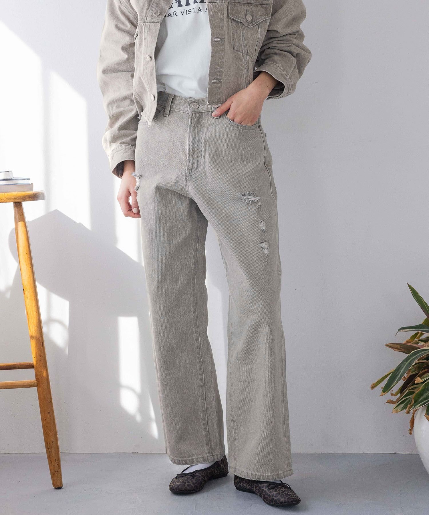 【ローリーズファーム/LOWRYS FARM】のワイドストレートデニムパンツ インテリア・キッズ・メンズ・レディースファッション・服の通販 founy(ファニー) 　ファッション　Fashion　レディースファッション　WOMEN　パンツ　Pants　デニムパンツ　Denim Pants　デニム　Denim　フリンジ　Fringe　ヴィンテージ　Vintage　定番　Standard　グレー|ID: prp329100004524800 ipo3291000000032004646